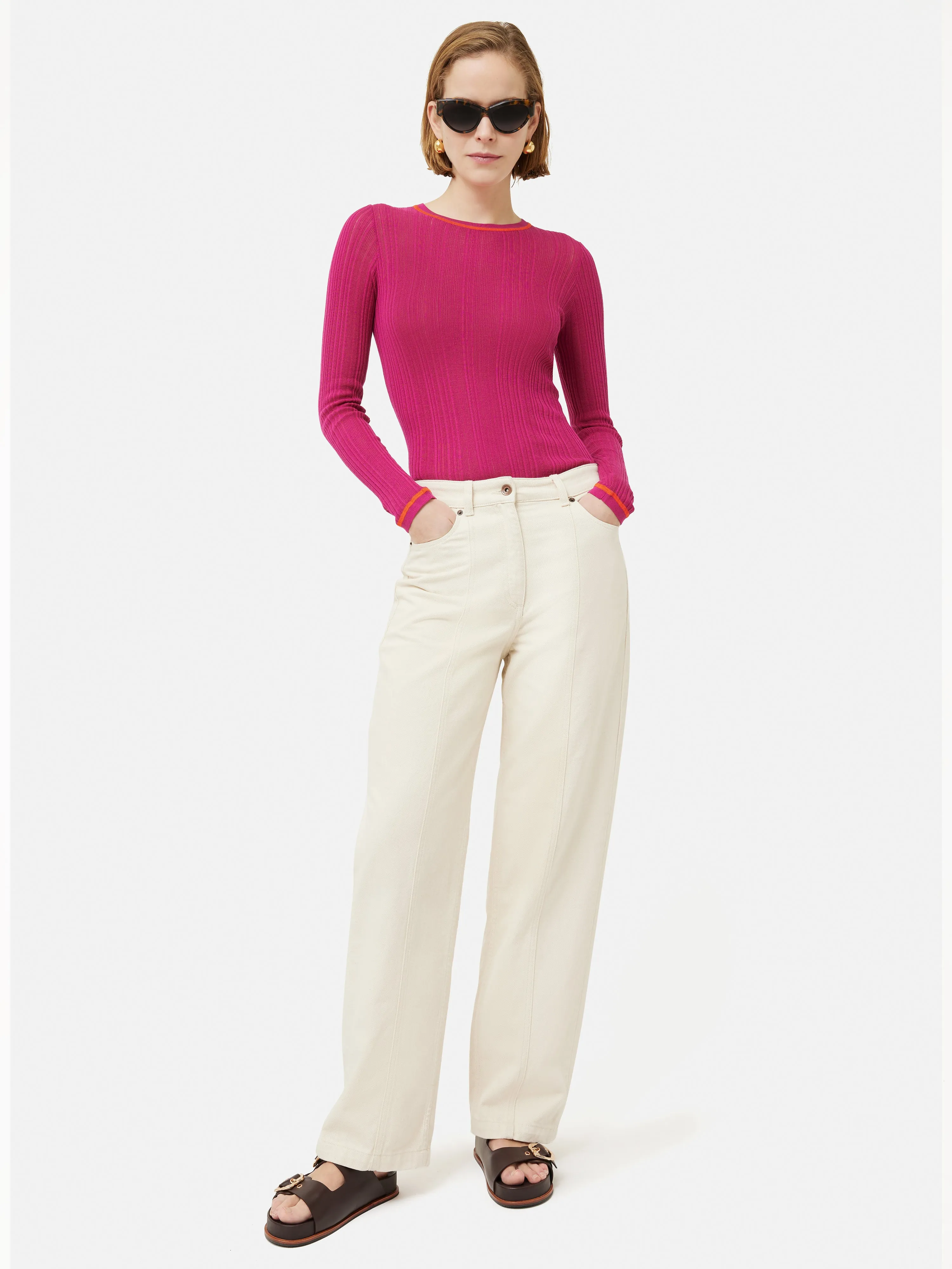 Silk Cotton Rib Crew Jumper | Pink sold by Jigsaw product image thumbnail 3