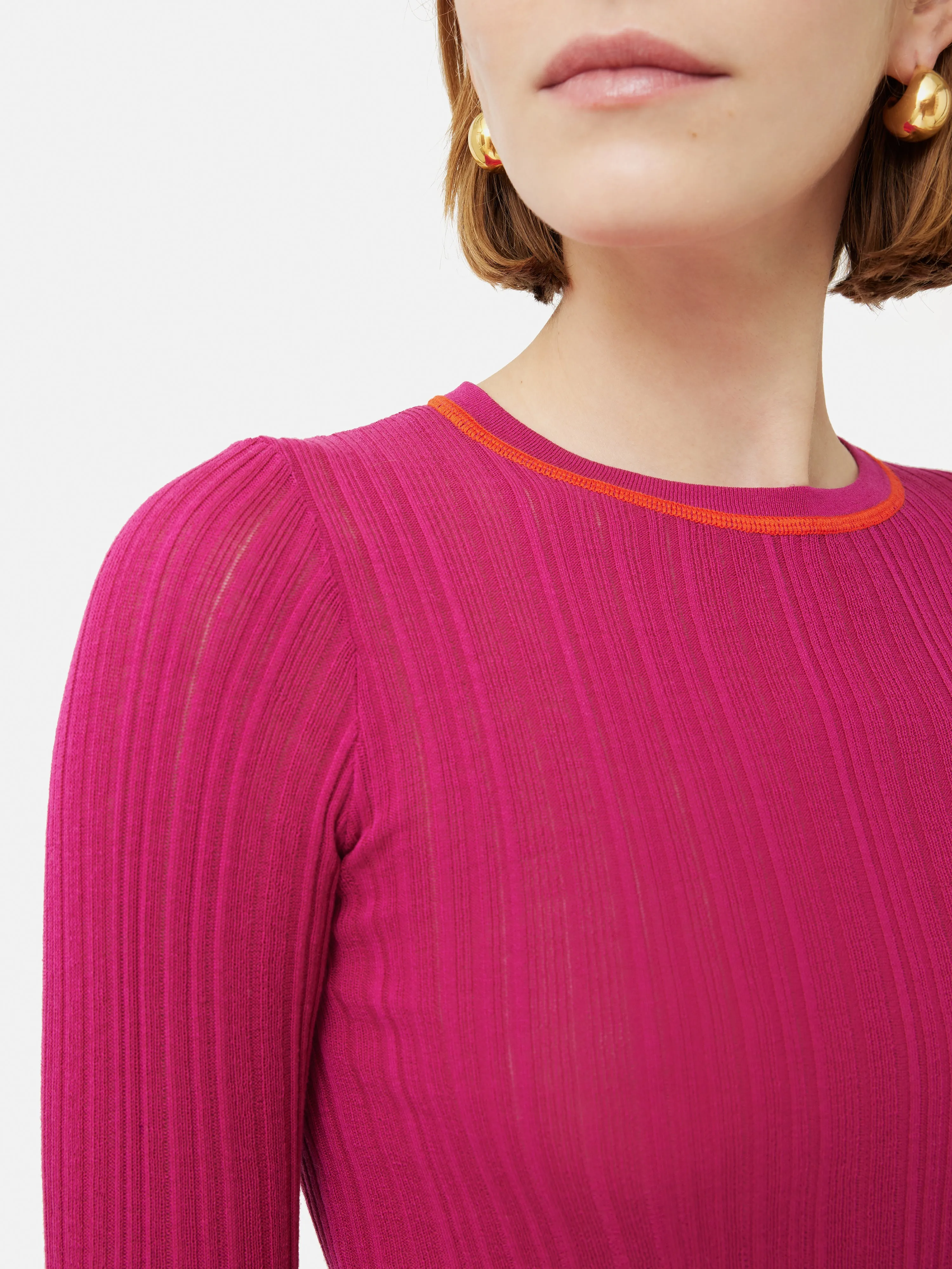 Silk Cotton Rib Crew Jumper | Pink sold by Jigsaw product image thumbnail 2