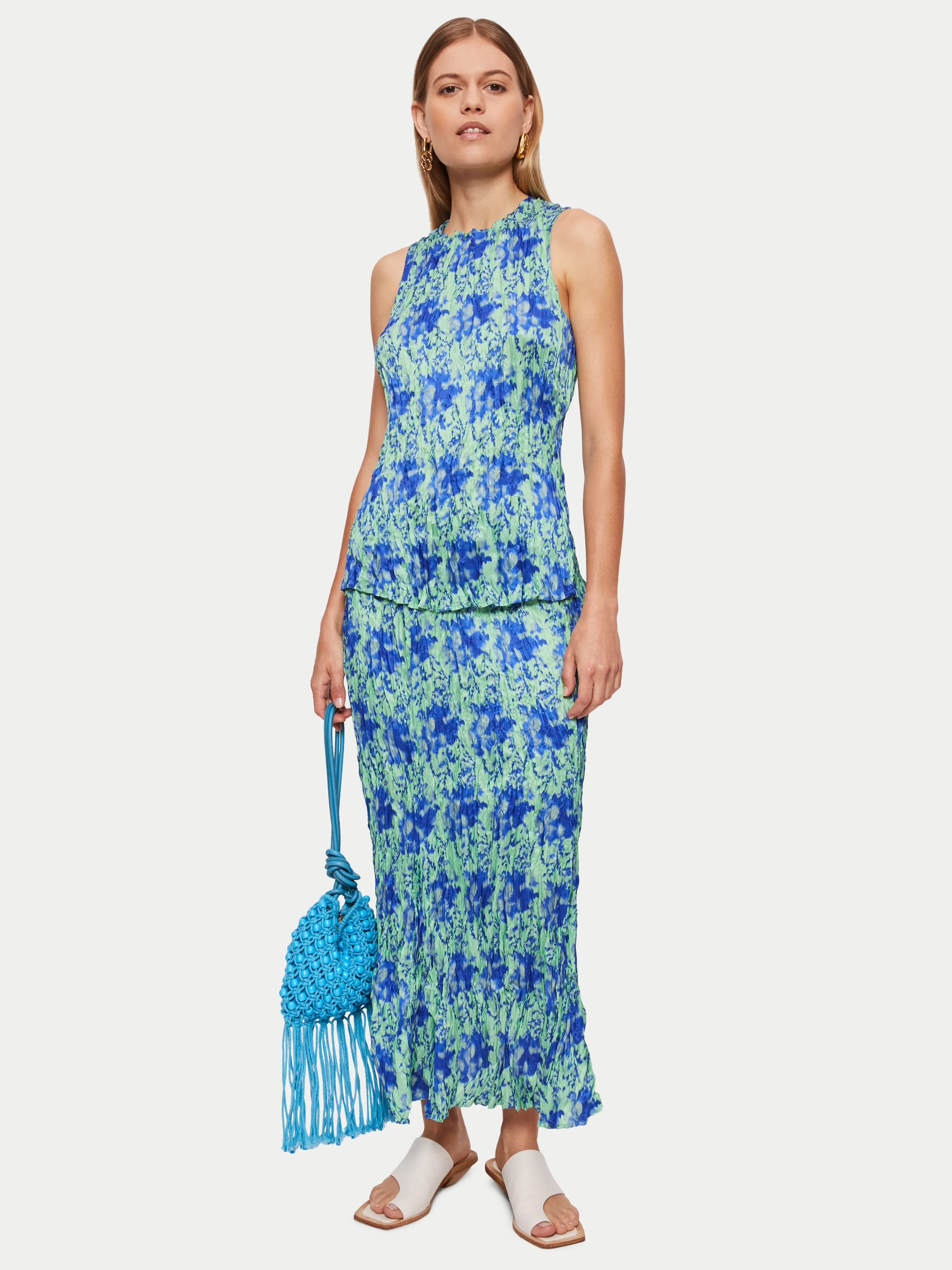 Tie Dye Crinkle Silk Mix Top | Blue sold by Jigsaw product image thumbnail 2