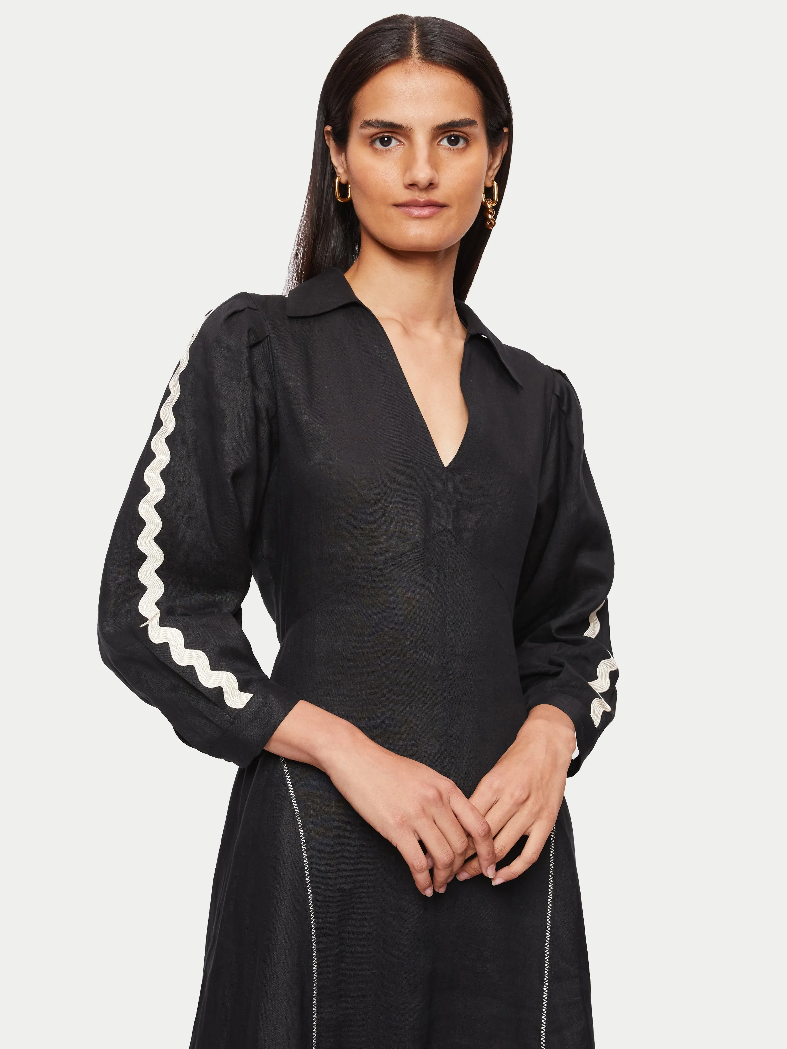 Linen Ric Rac Dress | Black sold by Jigsaw product image thumbnail 2