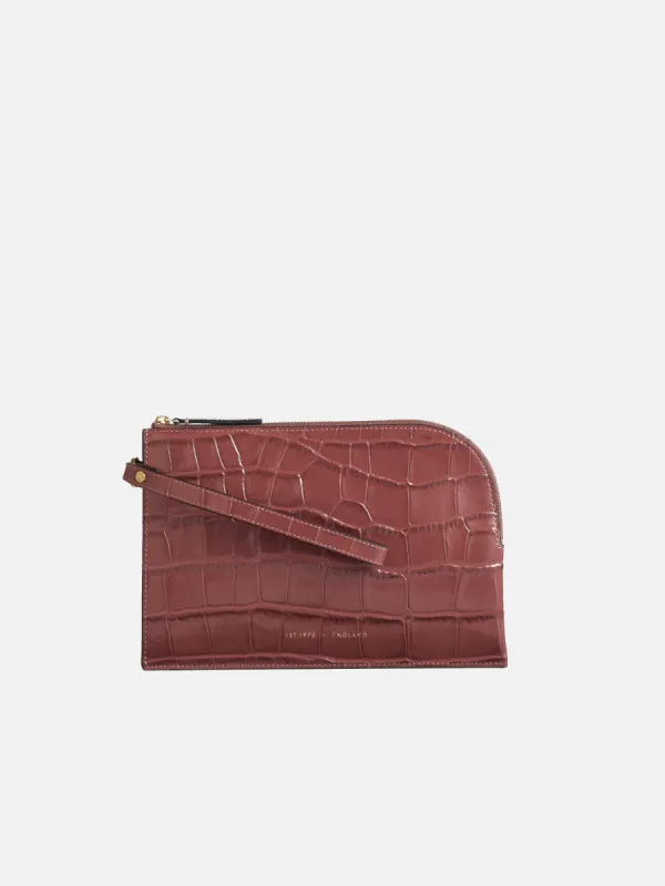 Sophia Croc Leather Pouch | Pink sold by Jigsaw