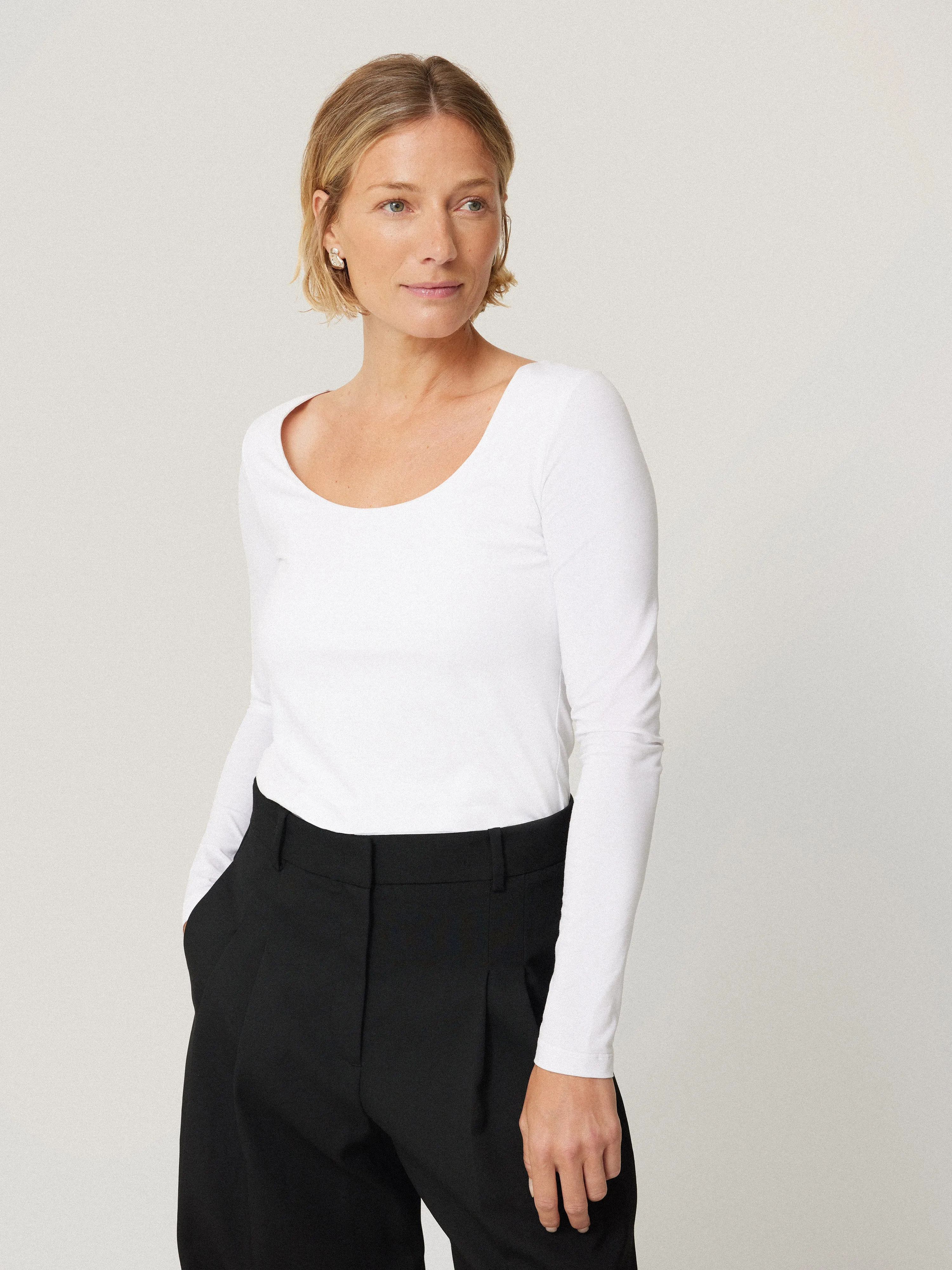 Double Front Ballet Neck Top | White sold by Jigsaw