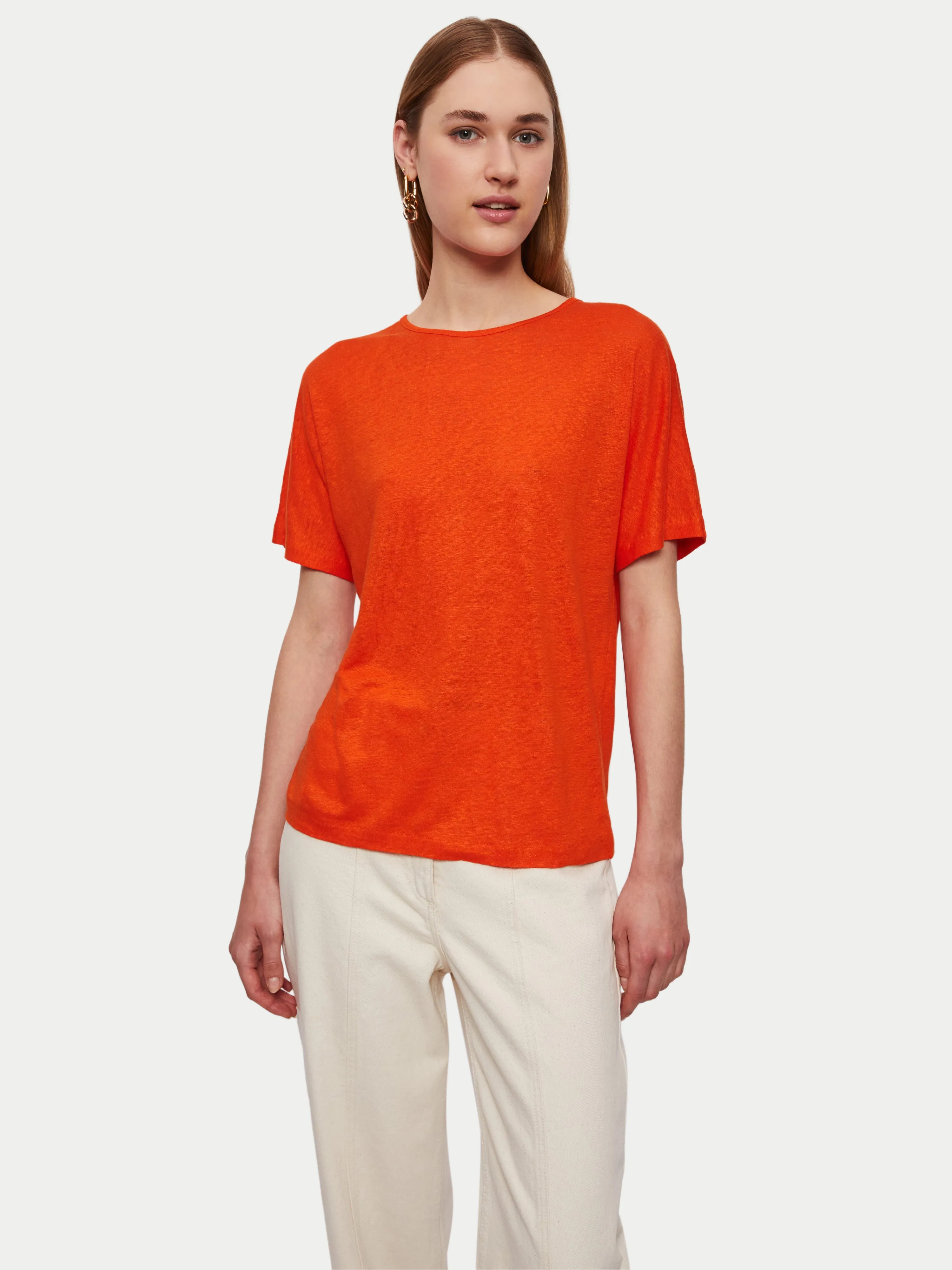 Linen Kimono Sleeve Tee | Orange sold by Jigsaw