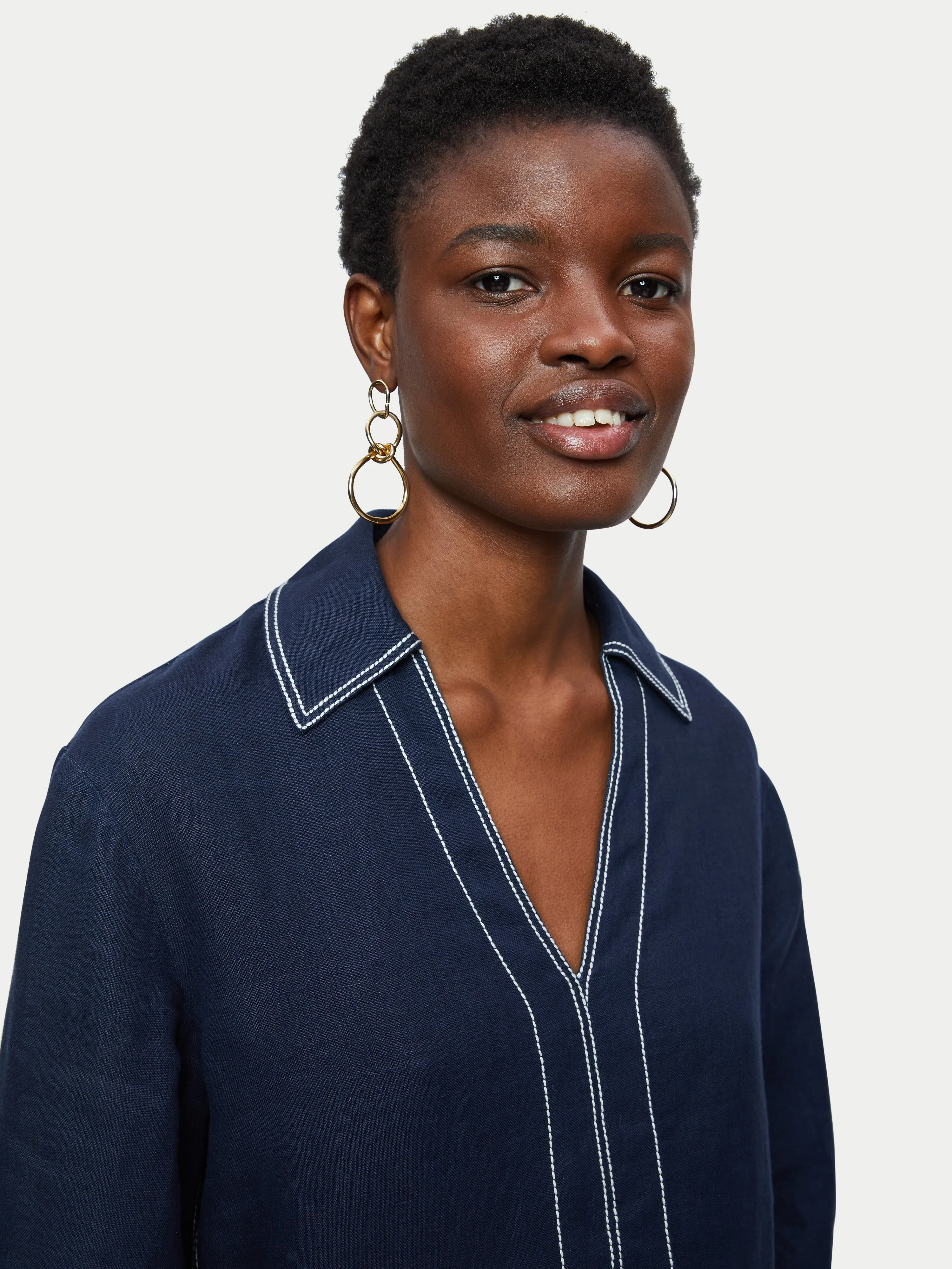 Linen Stitch Tunic Blouse | French Navy sold by Jigsaw product image thumbnail 2