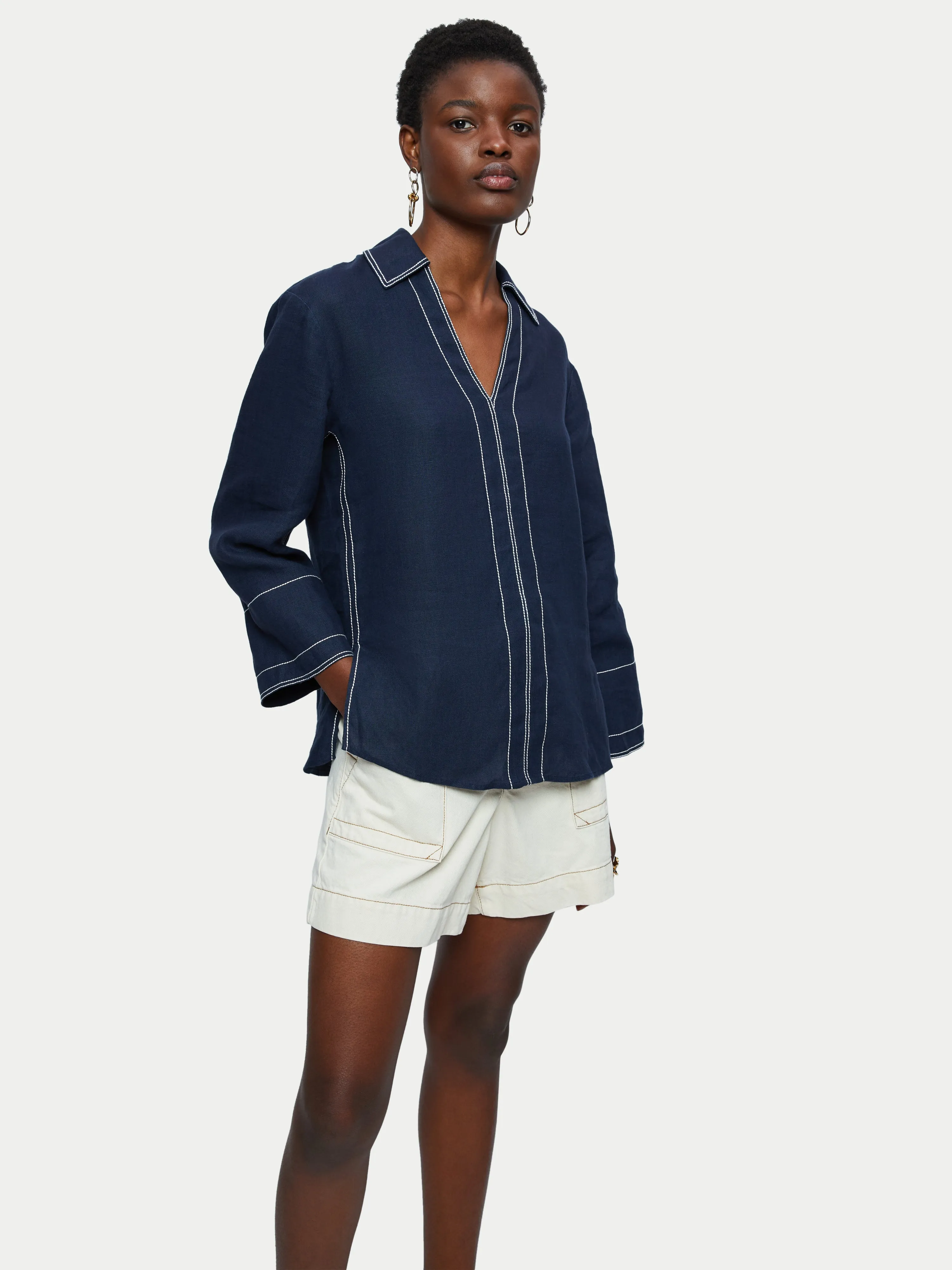 Linen Stitch Tunic Blouse | French Navy sold by Jigsaw