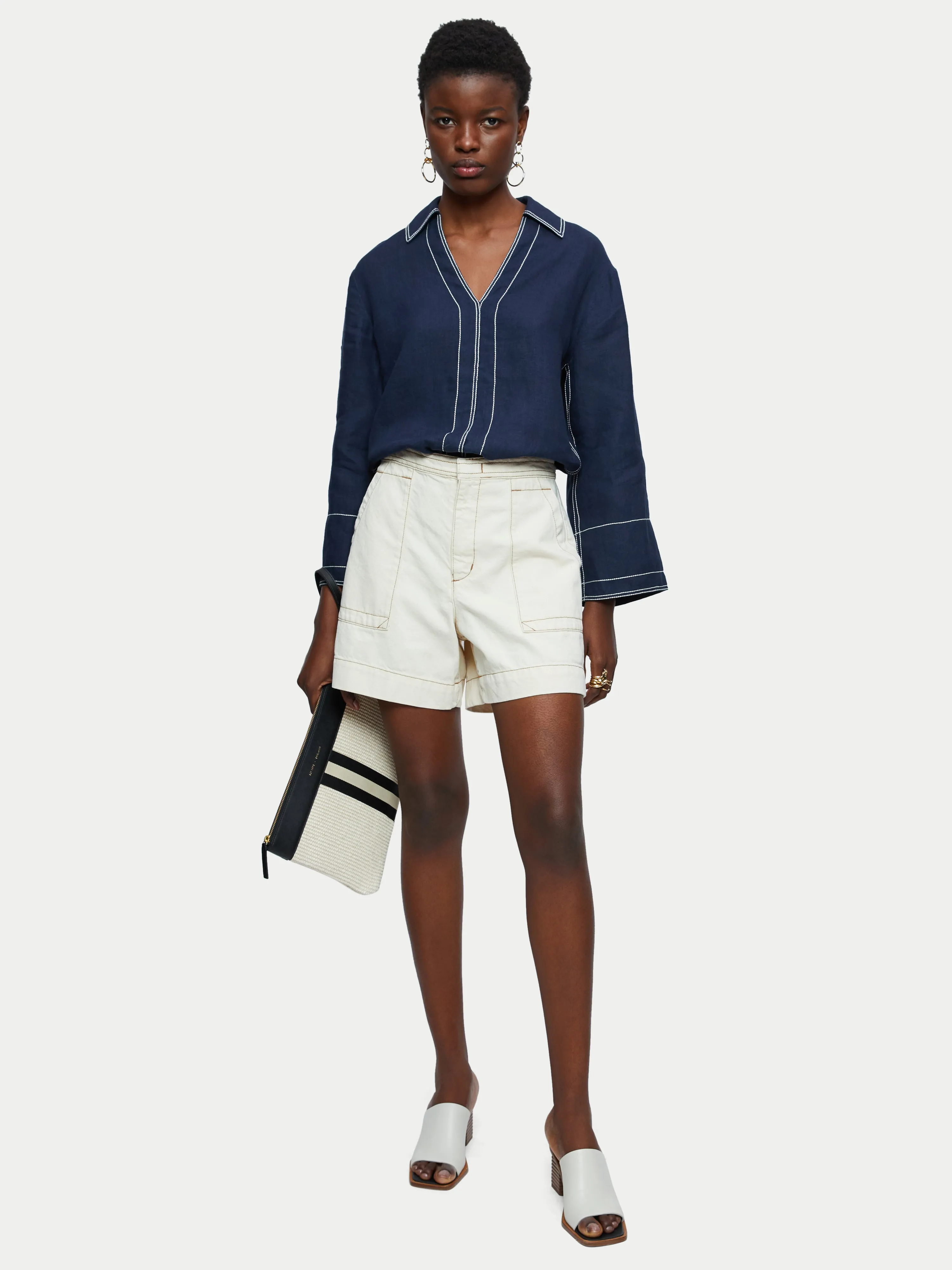 Linen Stitch Tunic Blouse | French Navy sold by Jigsaw product image thumbnail 3