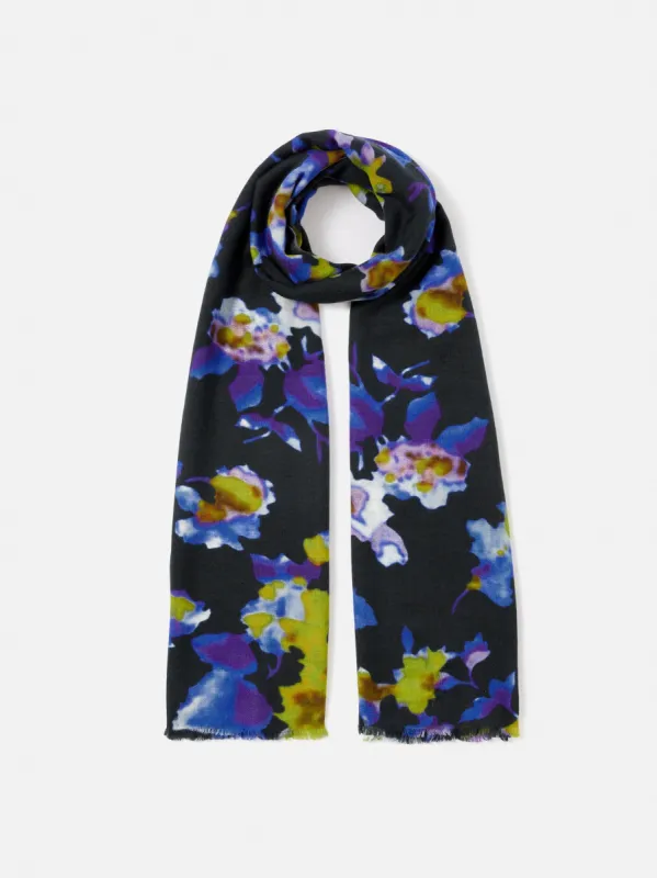Haze Floral Wool Silk Scarf | Blue sold by Jigsaw