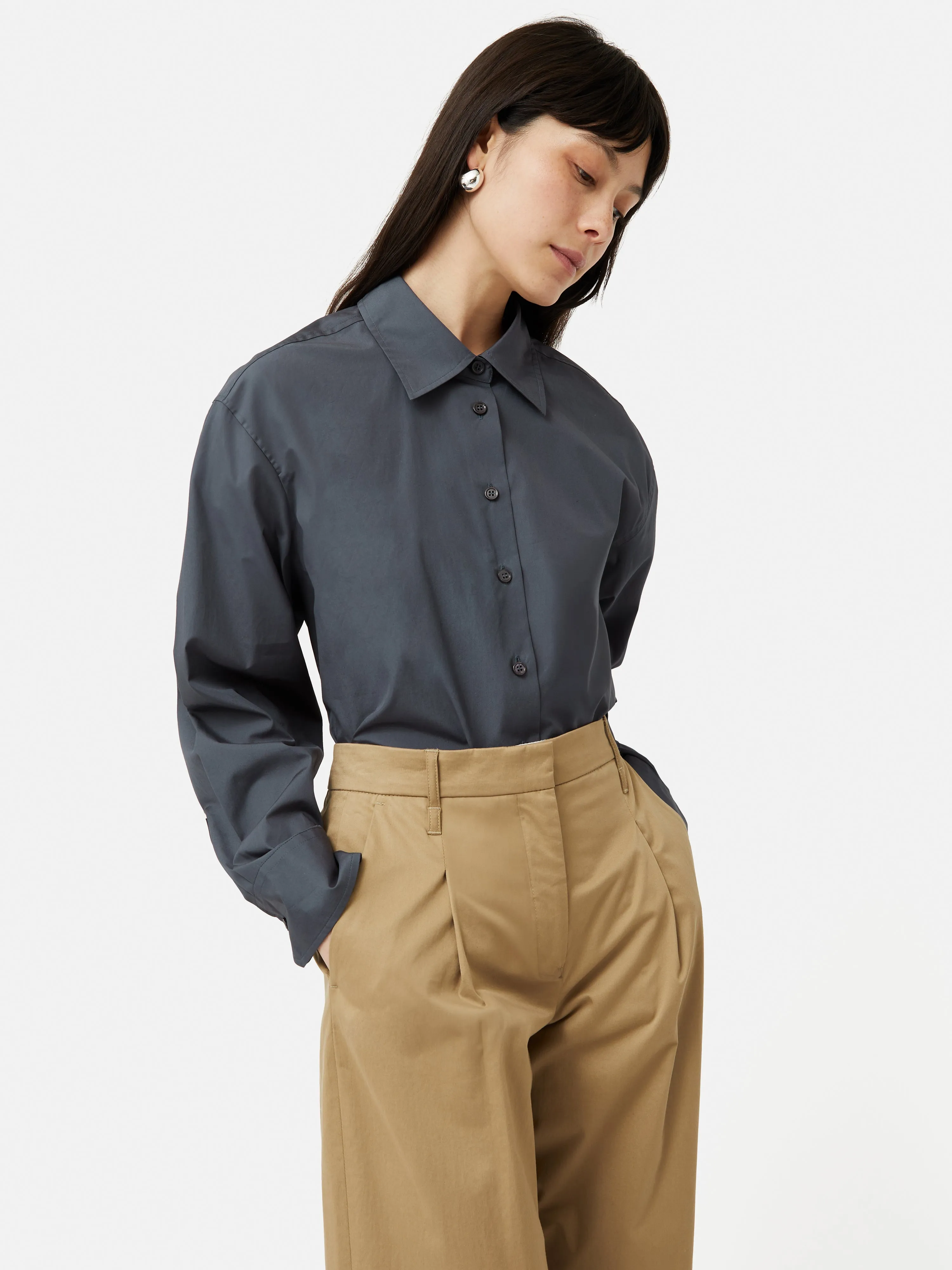Cotton Poplin Shirt | Navy sold by Jigsaw