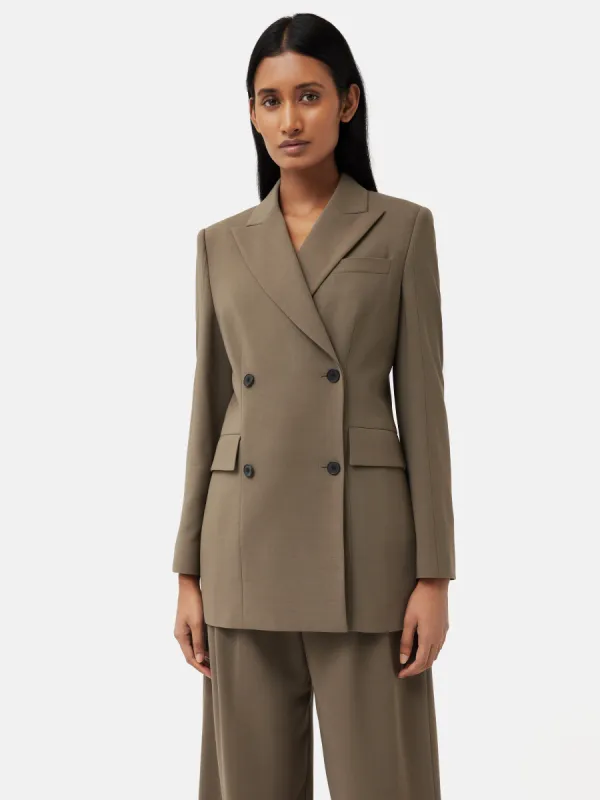 Lawson Slim Double Breasted Jacket | Taupe sold by Jigsaw