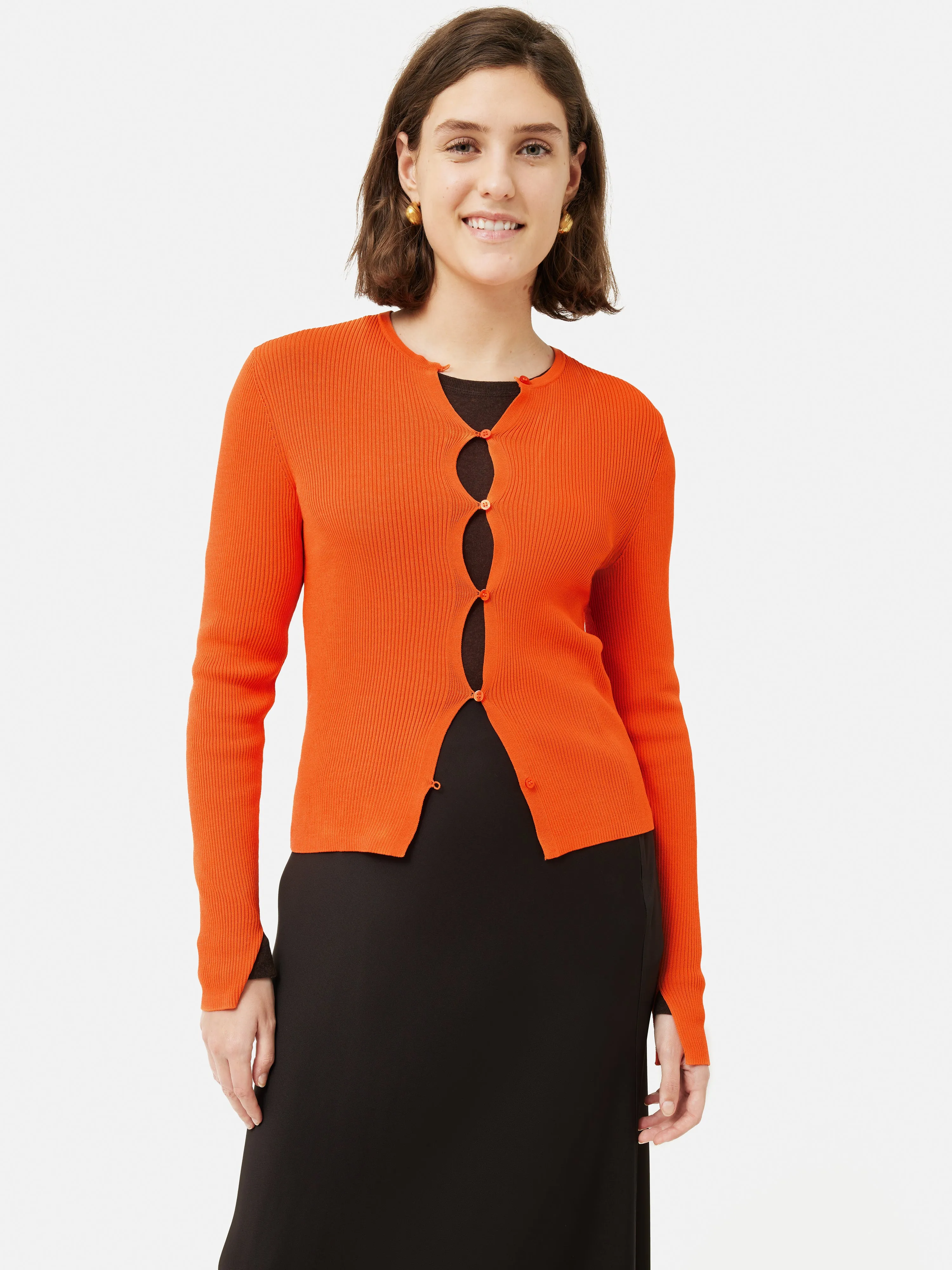 Cropped Crew Neck Cardigan | Orange sold by Jigsaw