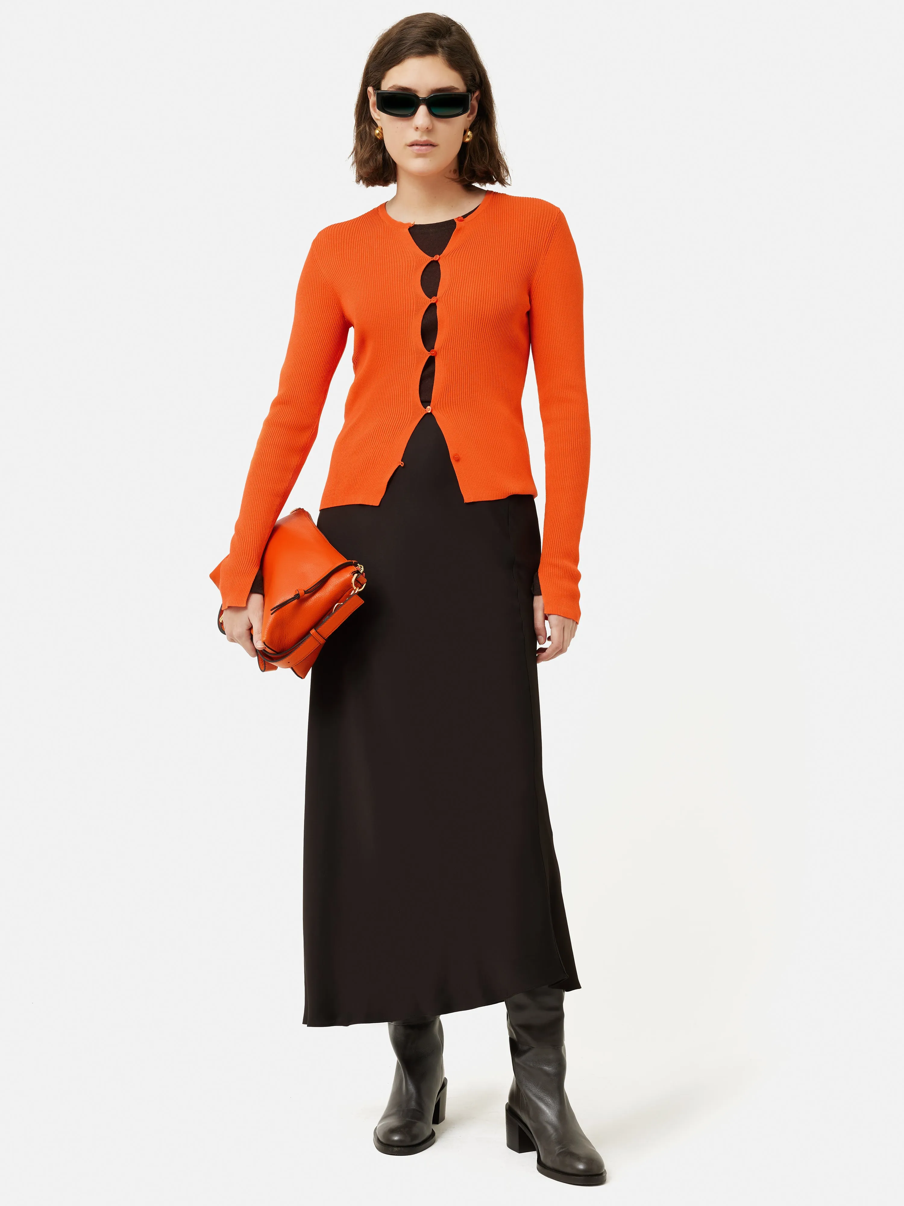 Cropped Crew Neck Cardigan | Orange sold by Jigsaw product image thumbnail 3