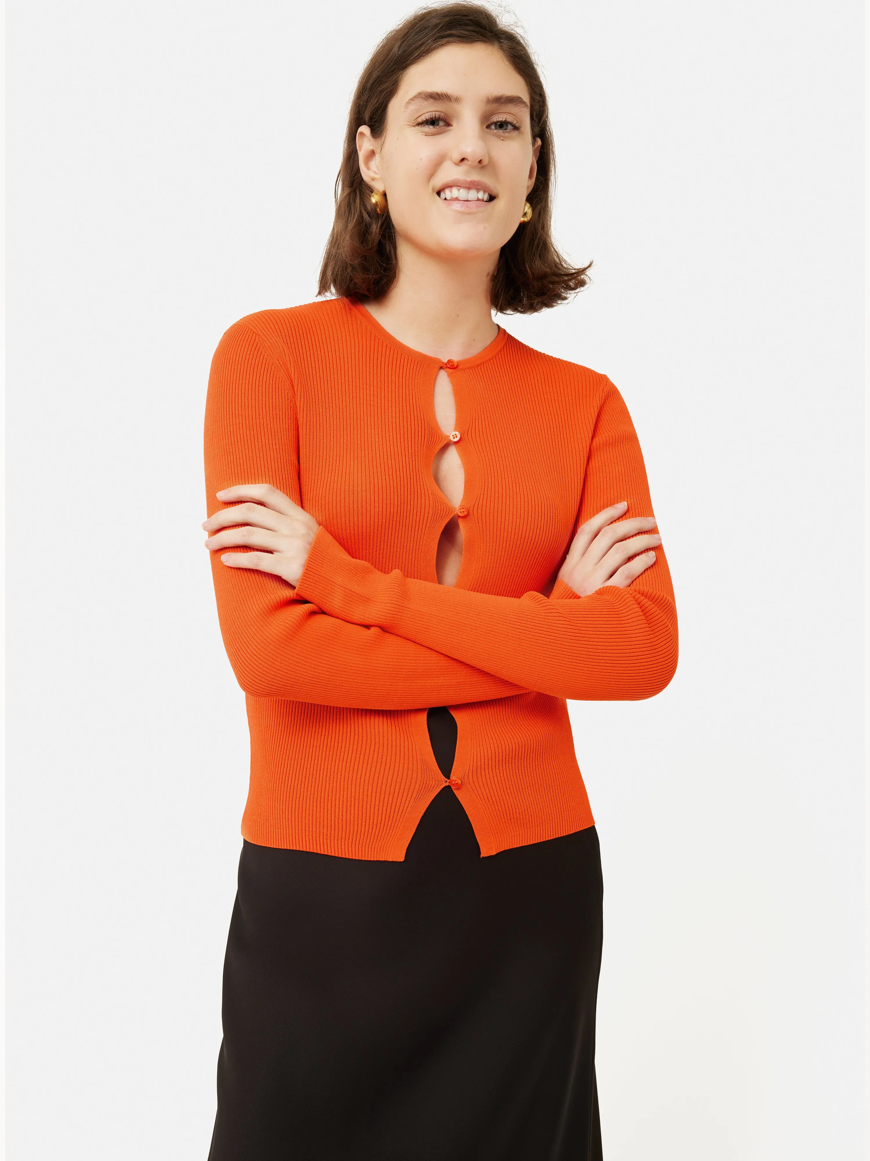 Cropped Crew Neck Cardigan | Orange sold by Jigsaw product image thumbnail 4