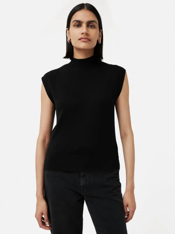 Silk Cotton Cap Sleeve Top | Black sold by Jigsaw