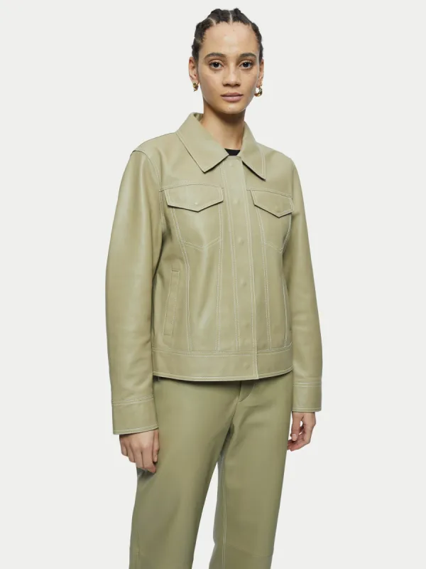 Leather Trucker Jacket | Khaki sold by Jigsaw