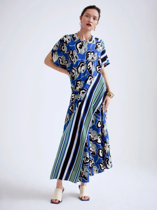 Collagerie Stripe Drape Dress | Blue sold by Jigsaw