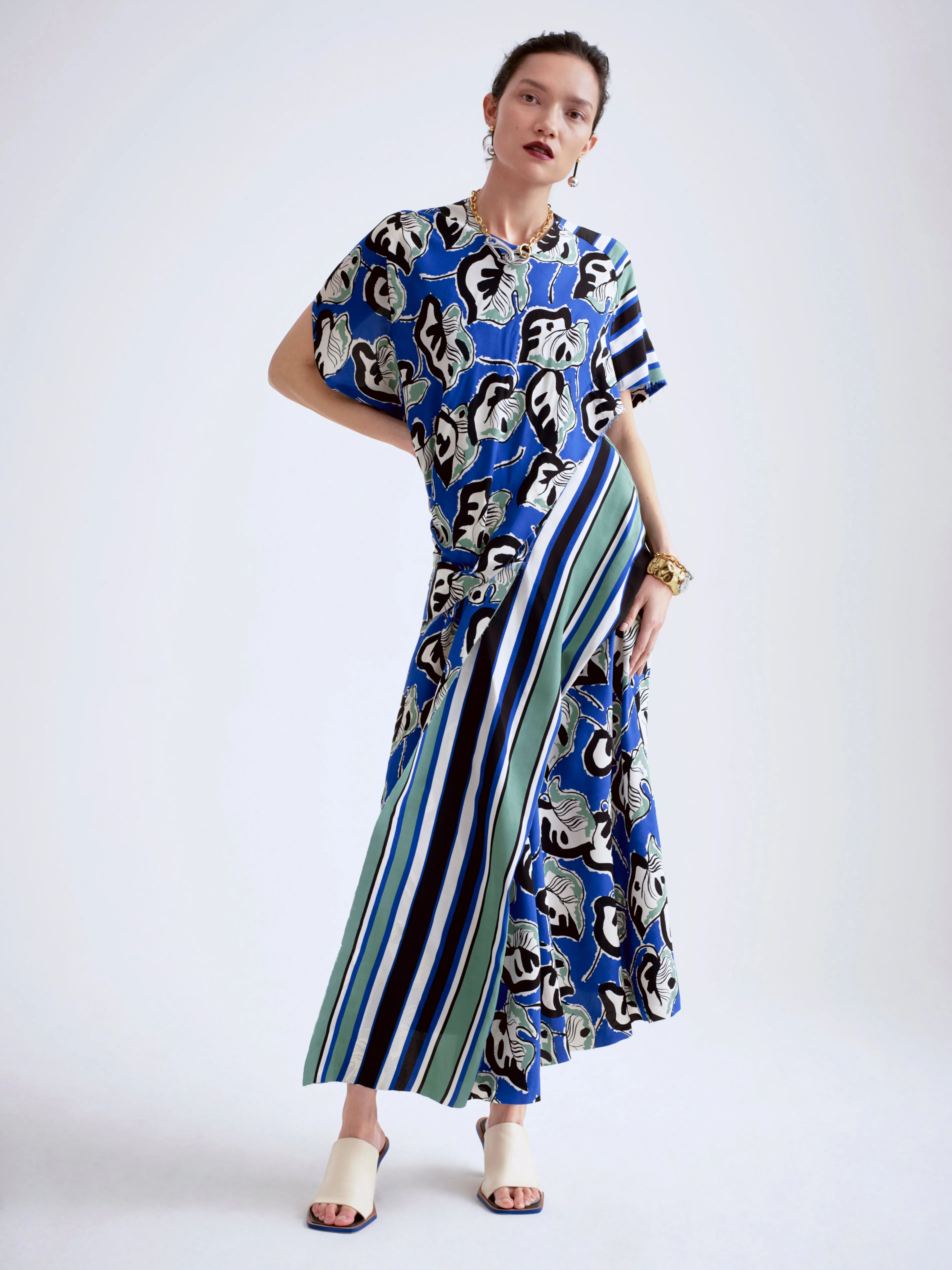 Collagerie Stripe Drape Dress | Blue sold by Jigsaw