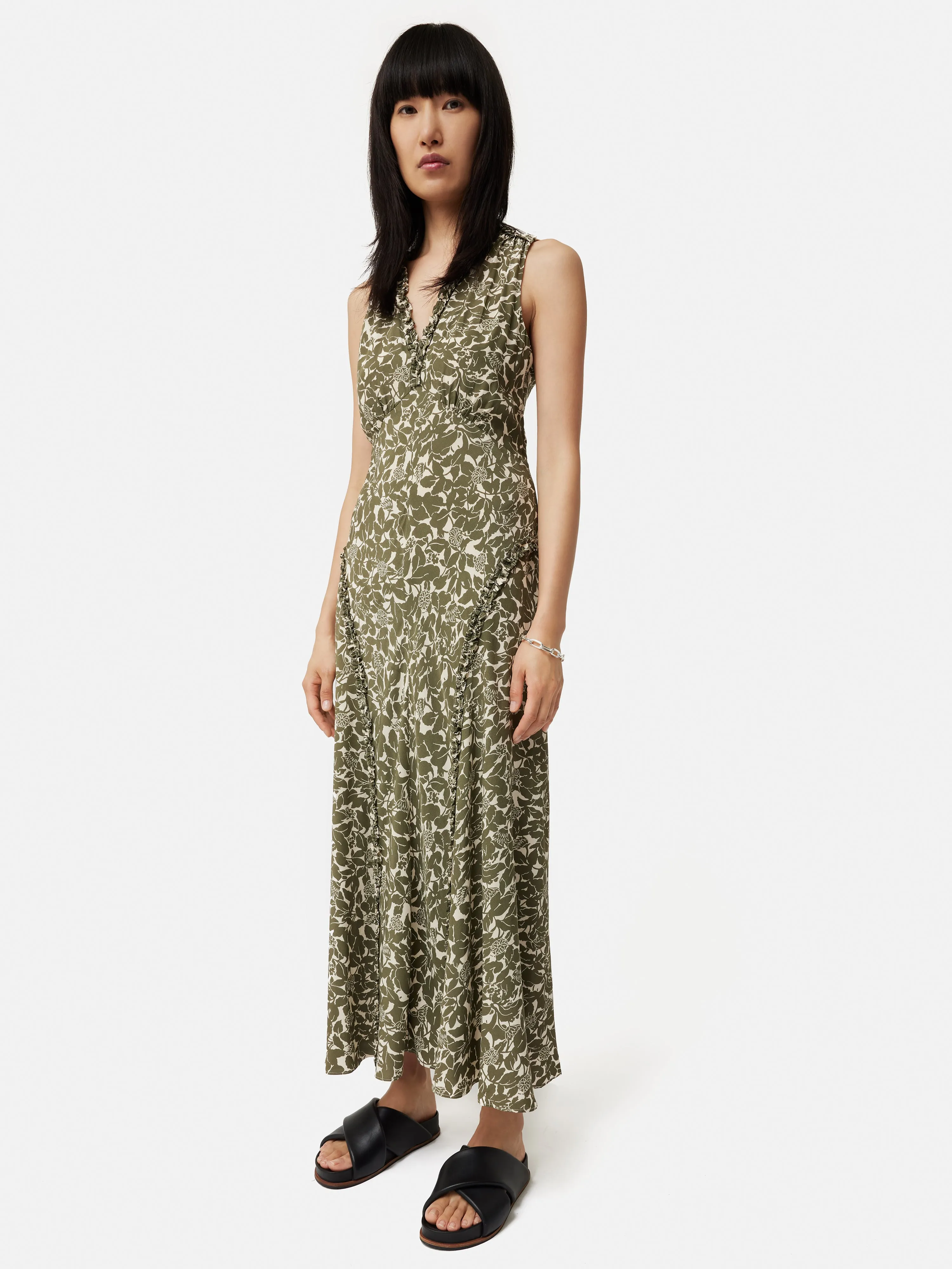 Shadow Leaf Sleeveless Dress | Khaki sold by Jigsaw product image thumbnail 4