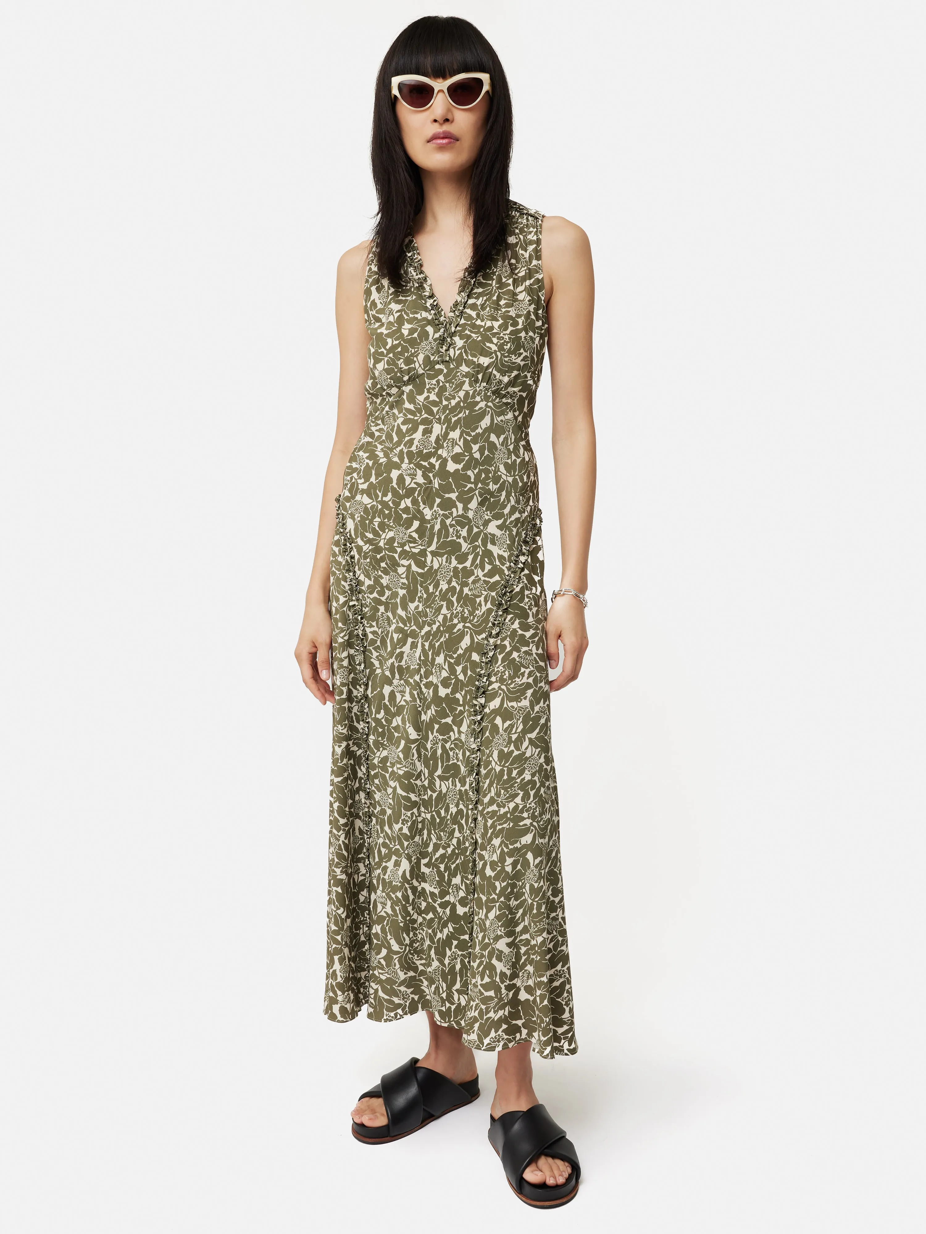 Shadow Leaf Sleeveless Dress | Khaki sold by Jigsaw
