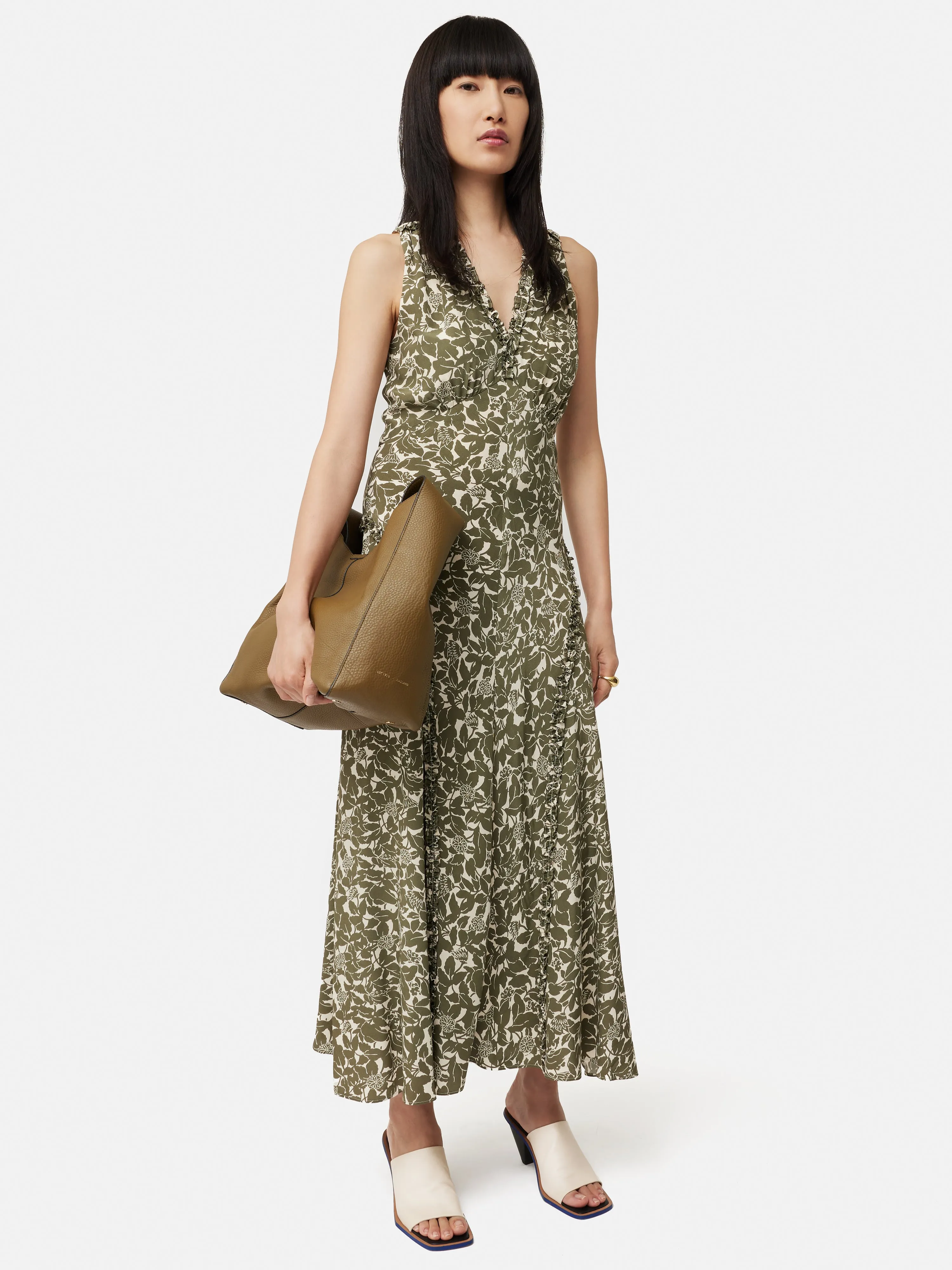 Shadow Leaf Sleeveless Dress | Khaki sold by Jigsaw product image thumbnail 3