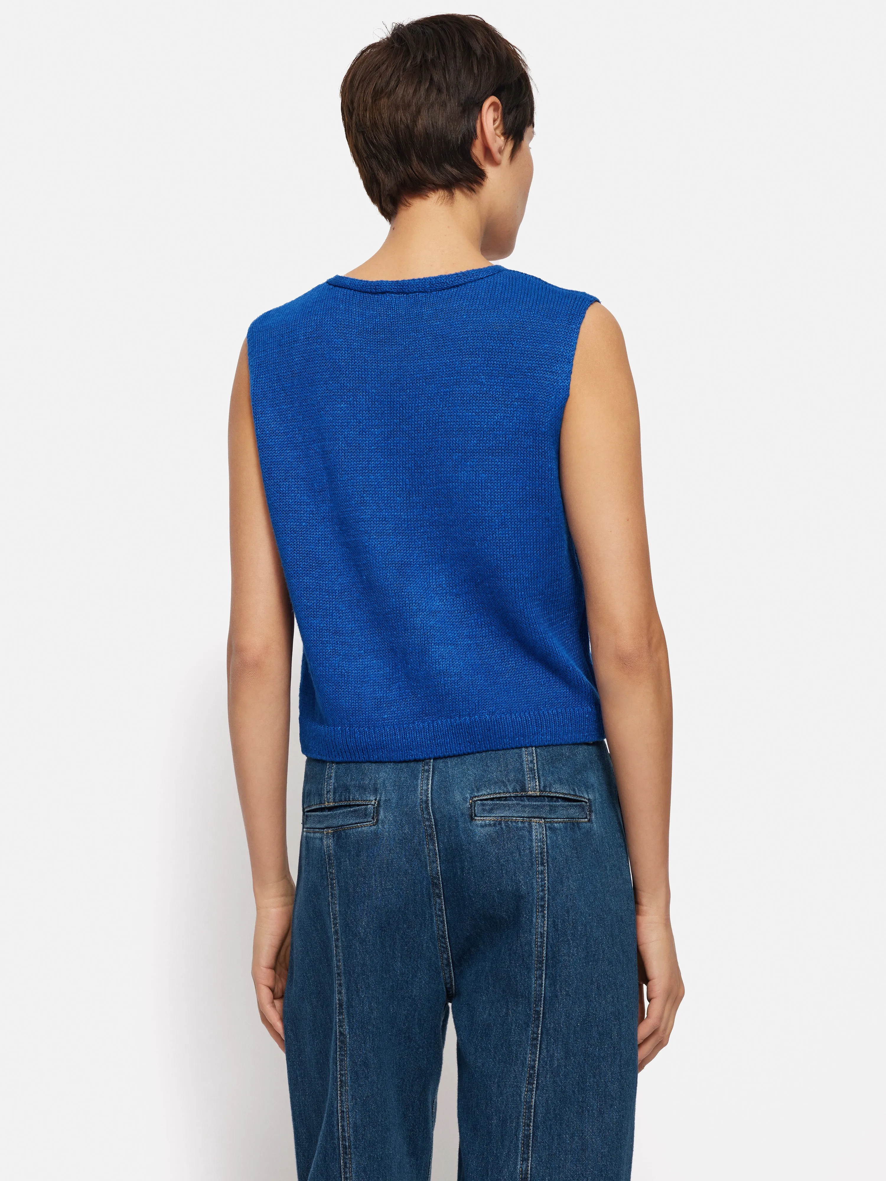 Linen Slub Cropped V Tank Top | Blue sold by Jigsaw product image thumbnail 5