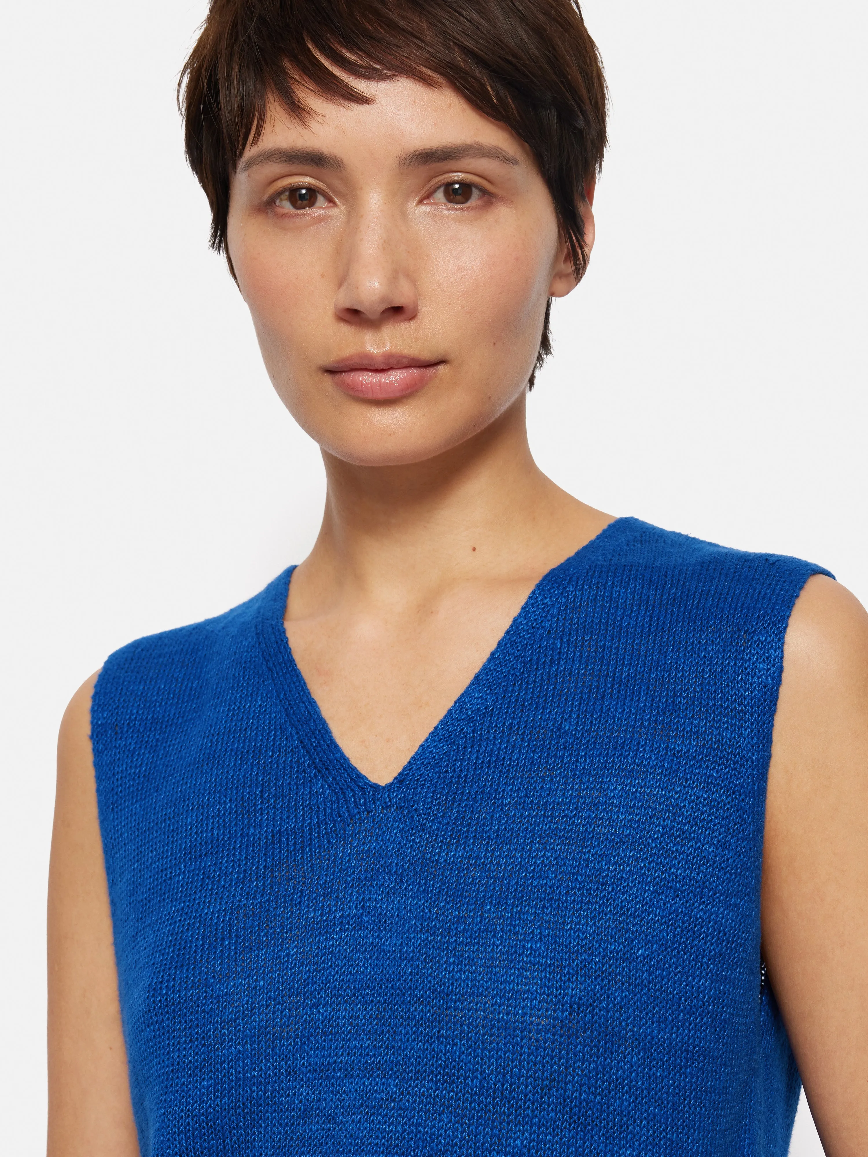 Linen Slub Cropped V Tank Top | Blue sold by Jigsaw product image thumbnail 2