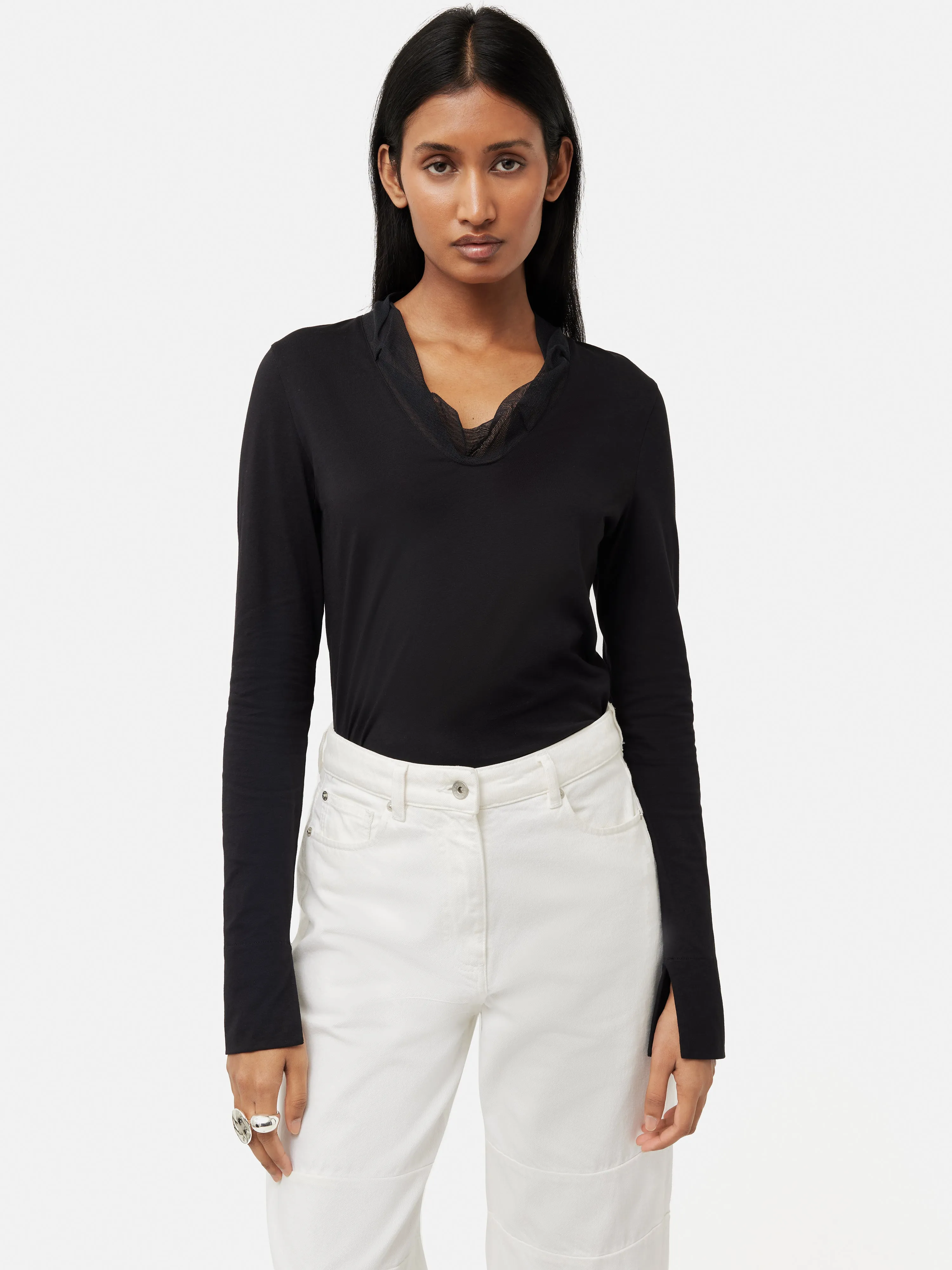 Tulle Trim Long Sleeve Top | Black sold by Jigsaw