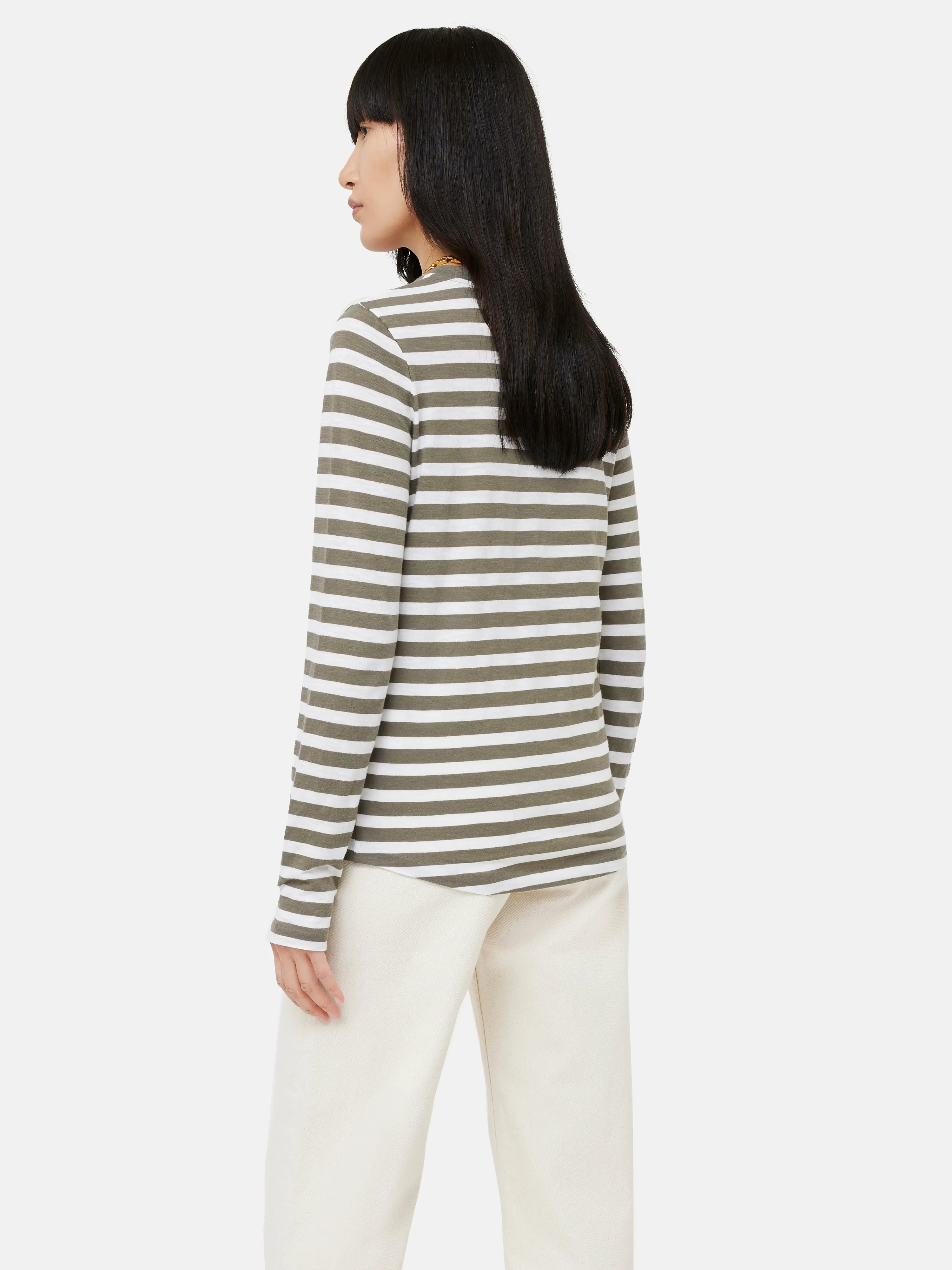Cotton Slub Stripe Long Sleeve Tee | Khaki sold by Jigsaw product image thumbnail 4