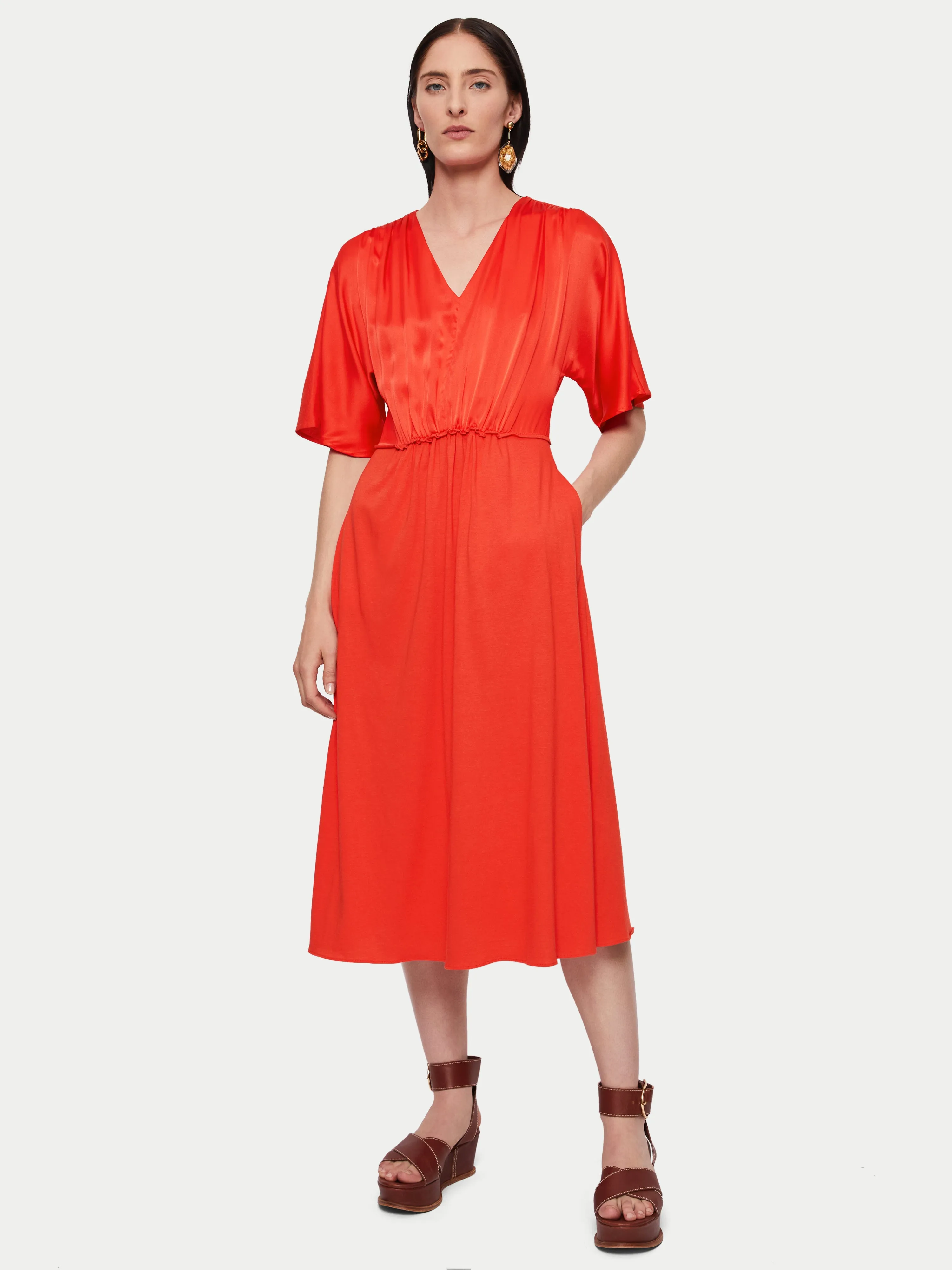Silk Front Kimono Sleeve Jersey Dress | Red sold by Jigsaw