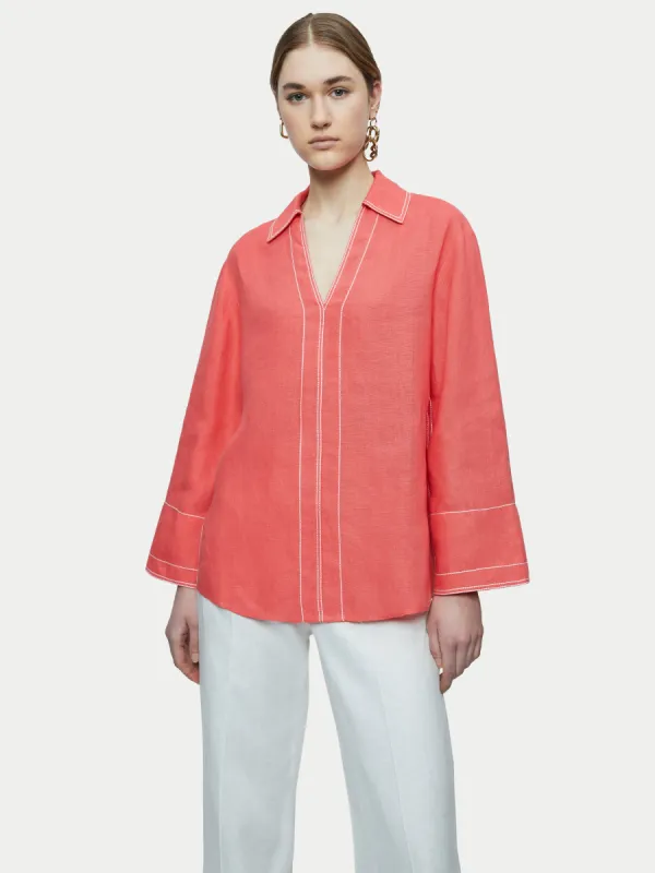 Linen Stitch Tunic Blouse | Coral sold by Jigsaw