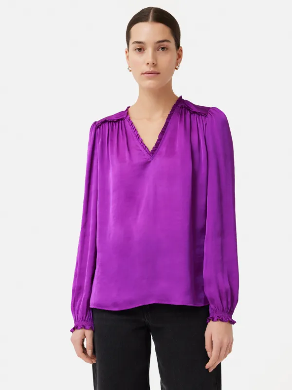 Recycled Satin V Neck Top | Purple sold by Jigsaw