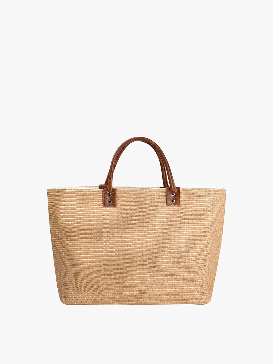 Hazel Lg Vegan Straw Tote sold by Jen & Co.