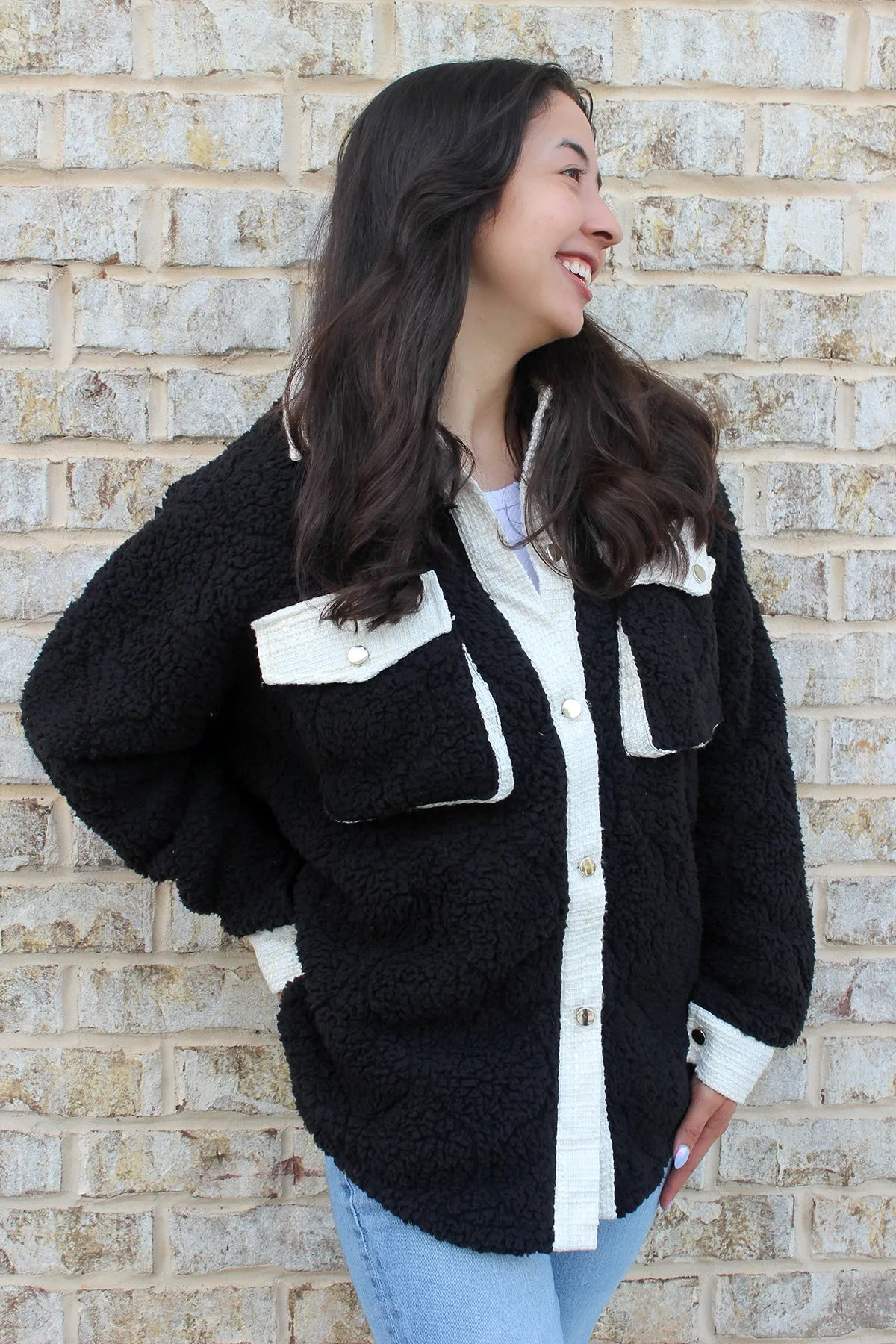 Myrtle Sherpa/Tweed Shacket sold by Jen & Co. product image thumbnail 3