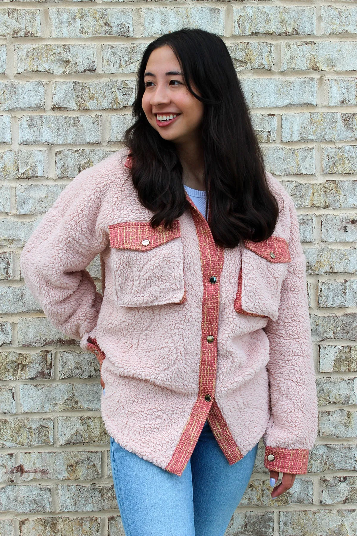 Myrtle Sherpa/Tweed Shacket sold by Jen & Co. product image thumbnail 2