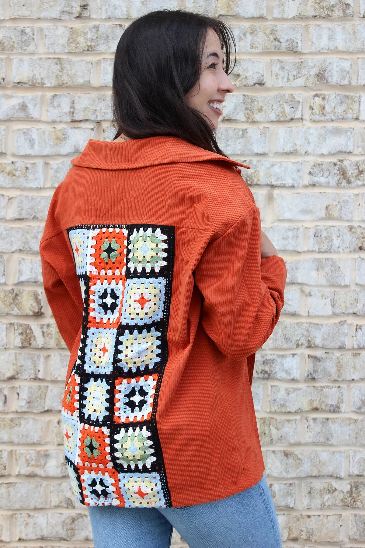 Pandora Patchwork Shacket sold by Jen & Co.