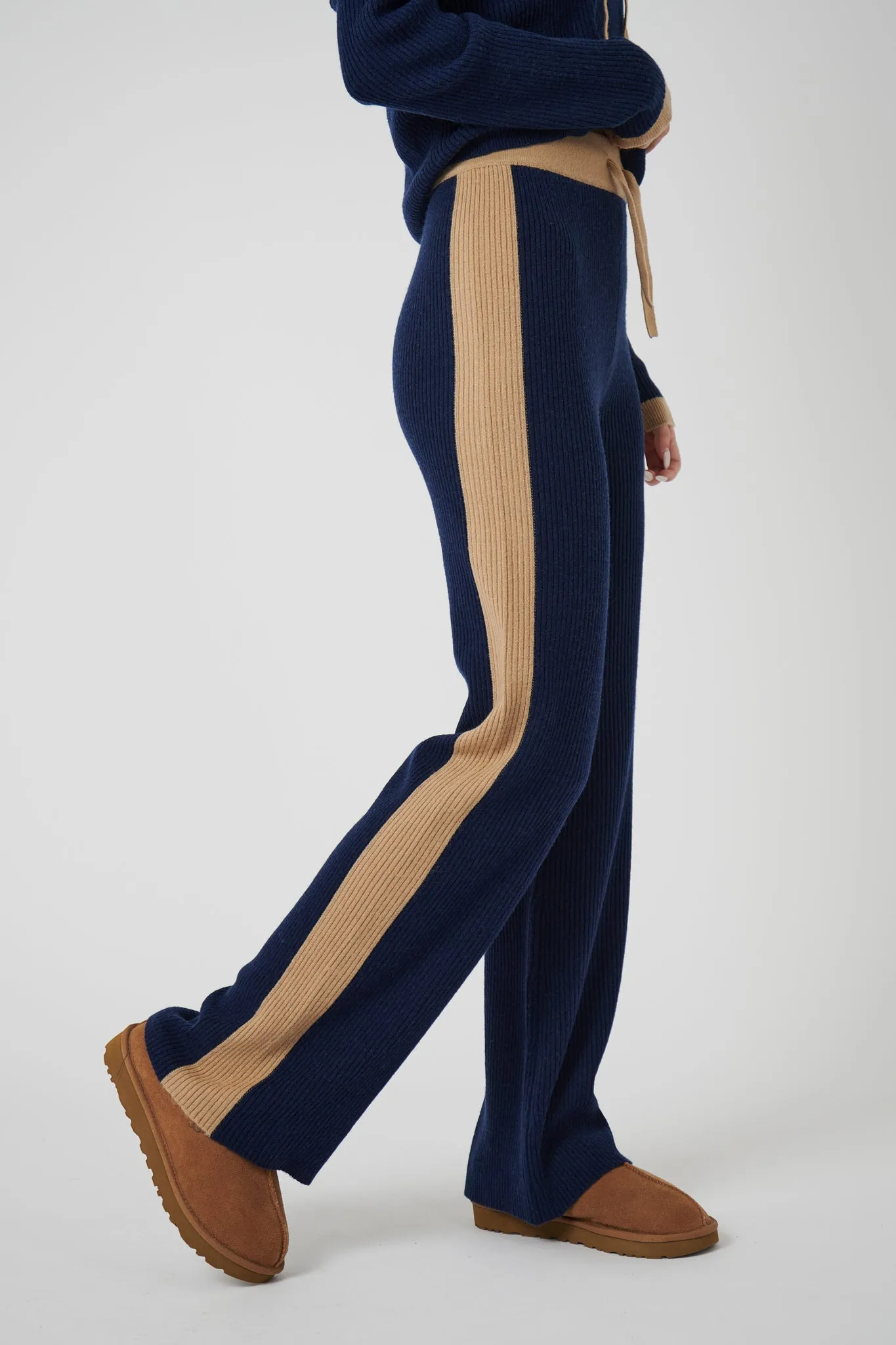 Wide Leg Cashmere Pants - Navy / Camel sold by My Sunday Ski
