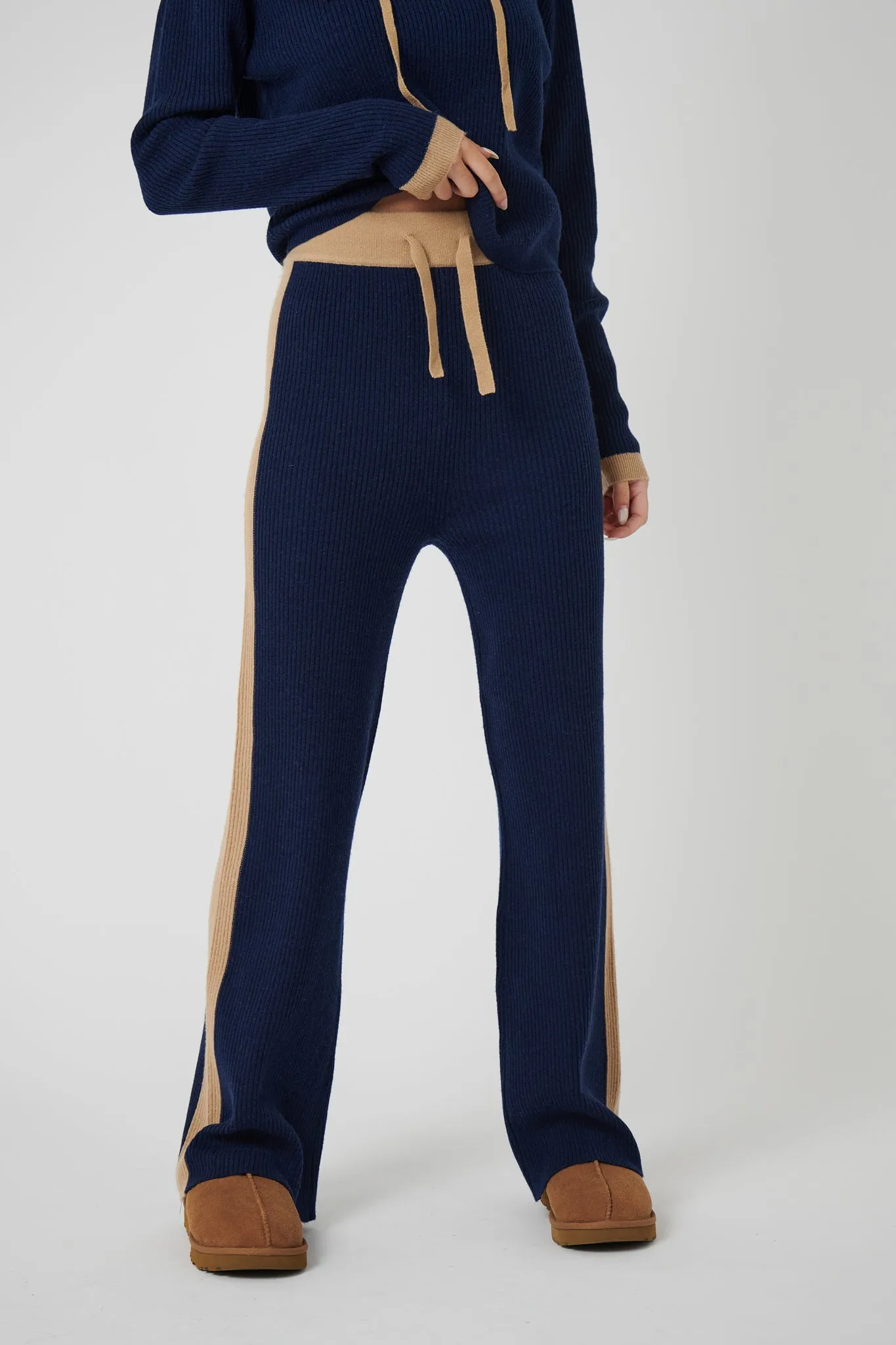 Wide Leg Cashmere Pants - Navy / Camel sold by My Sunday Ski product image thumbnail 2