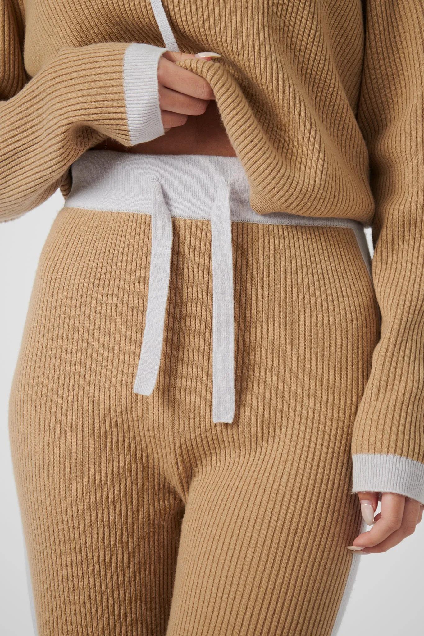 Wide Leg Cashmere Pants - Camel / Pearl Grey sold by My Sunday Ski product image thumbnail 4