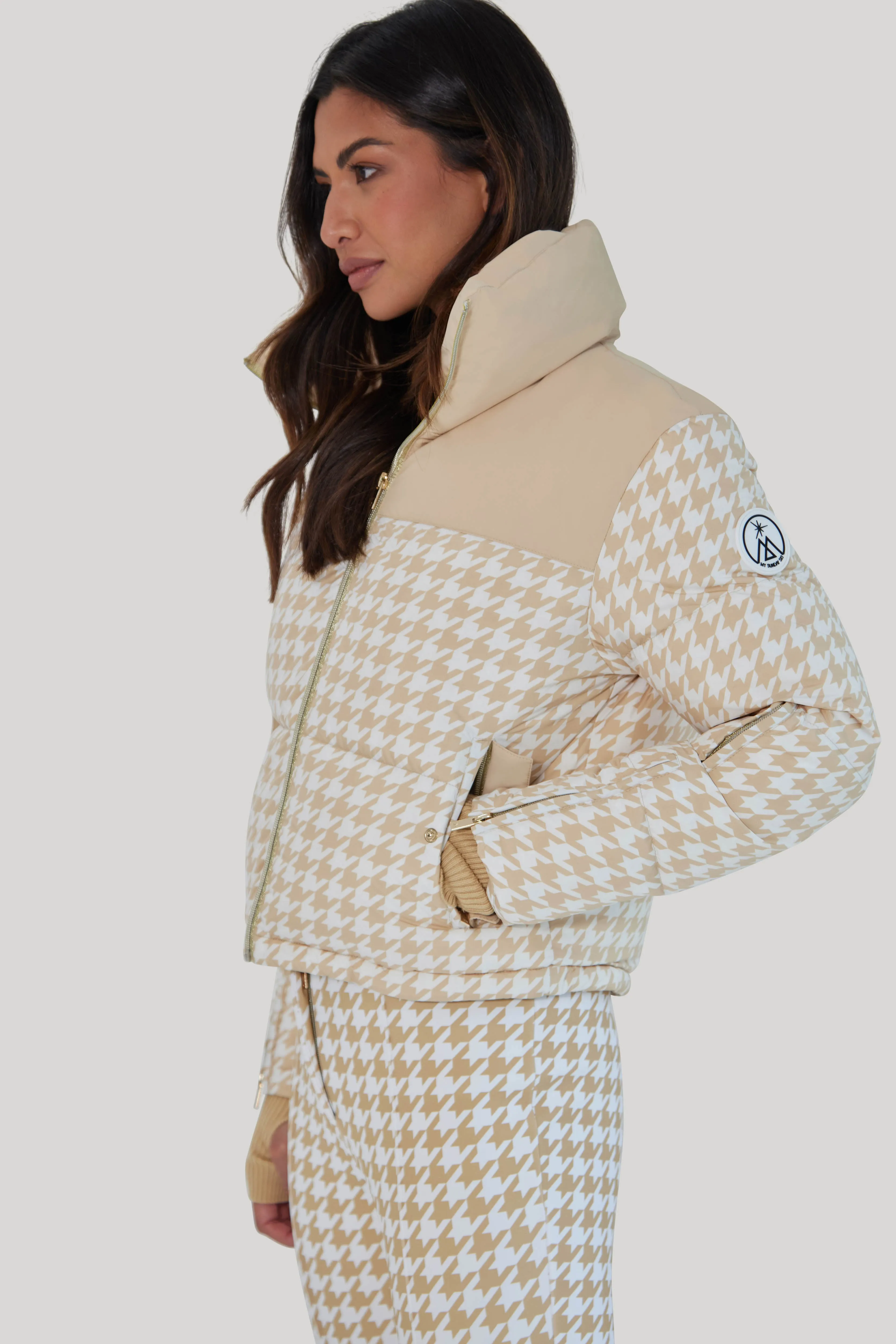 Cropped Bomber Ski Jacket – Nude Houndstooth sold by My Sunday Ski product image thumbnail 2