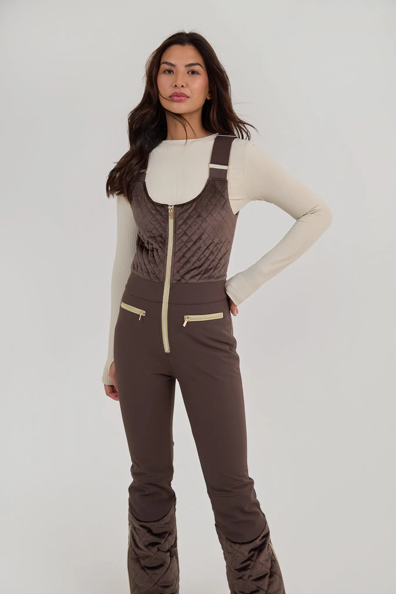 Quilted Velvet Ski Overall - Chocolate sold by My Sunday Ski product image thumbnail 3