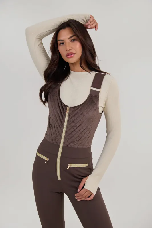 Quilted Velvet Ski Overall - Chocolate made by My Sunday Ski