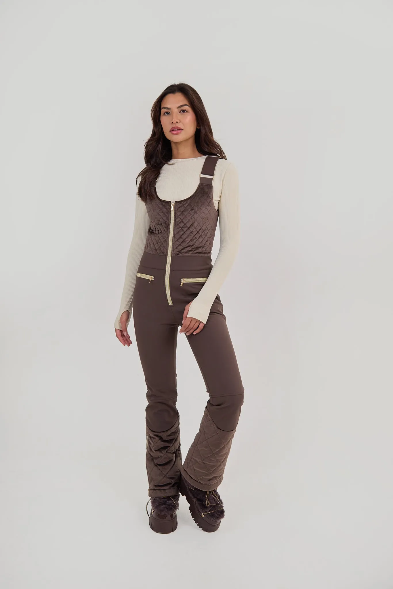 Quilted Velvet Ski Overall - Chocolate sold by My Sunday Ski product image thumbnail 2