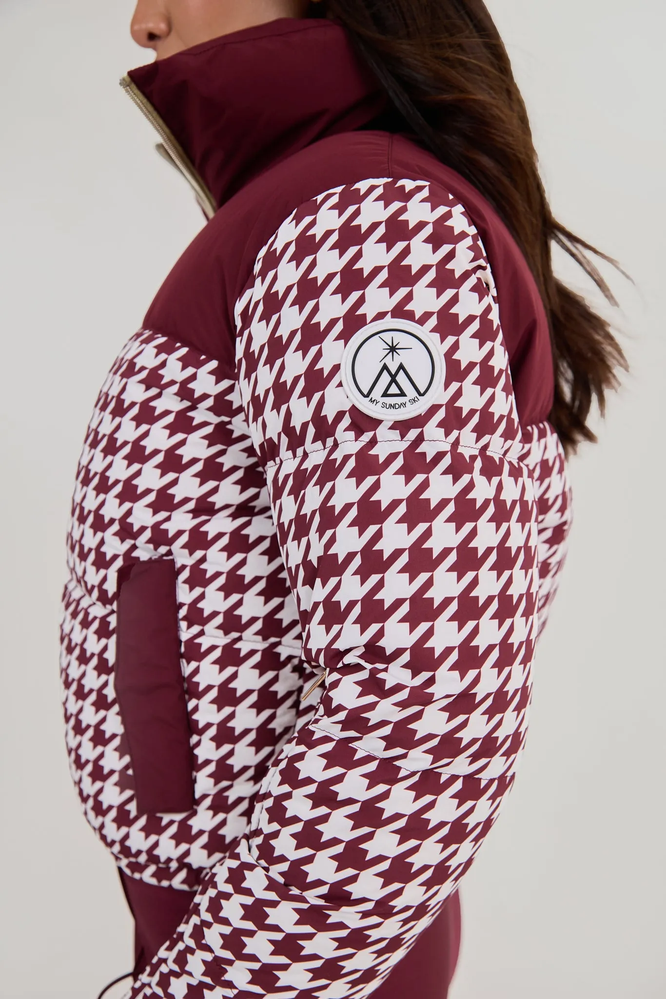 Cropped Bomber Ski Jacket - Burgundy Houndstooth sold by My Sunday Ski product image thumbnail 4