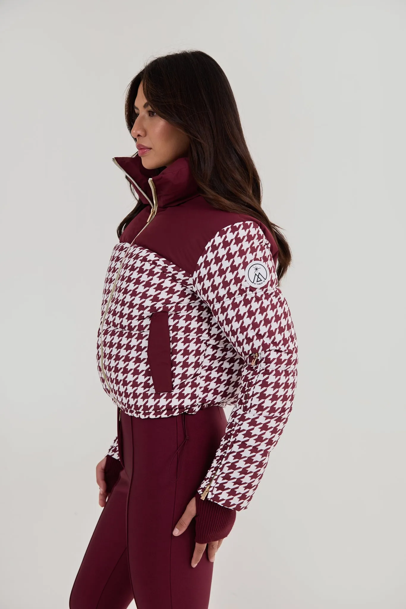 Cropped Bomber Ski Jacket - Burgundy Houndstooth sold by My Sunday Ski product image thumbnail 3