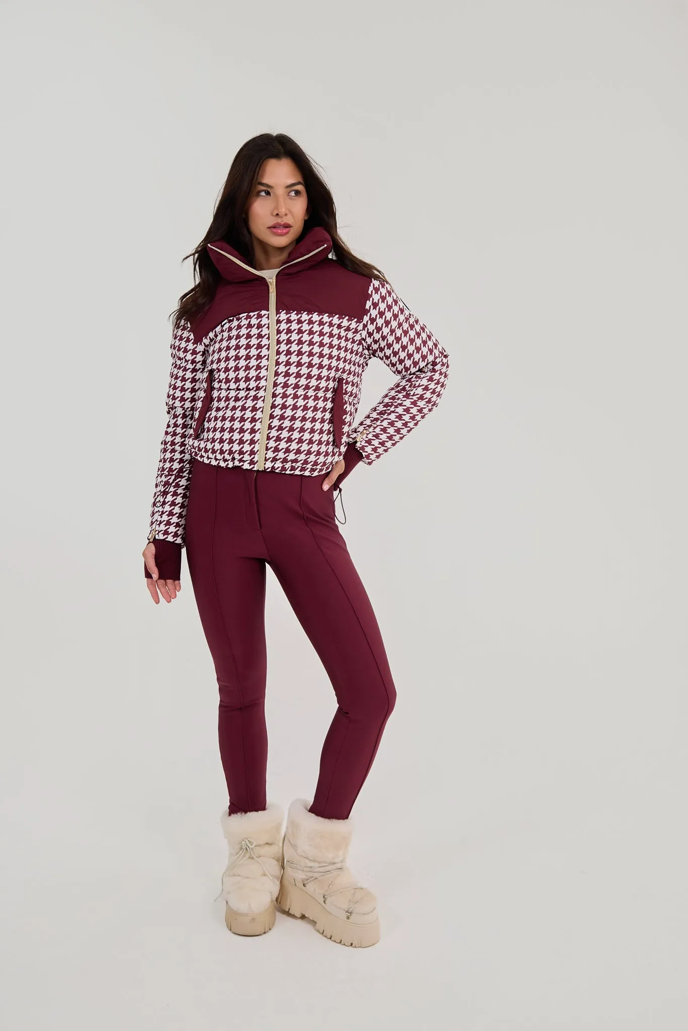 Cropped Bomber Ski Jacket - Burgundy Houndstooth sold by My Sunday Ski product image thumbnail 2