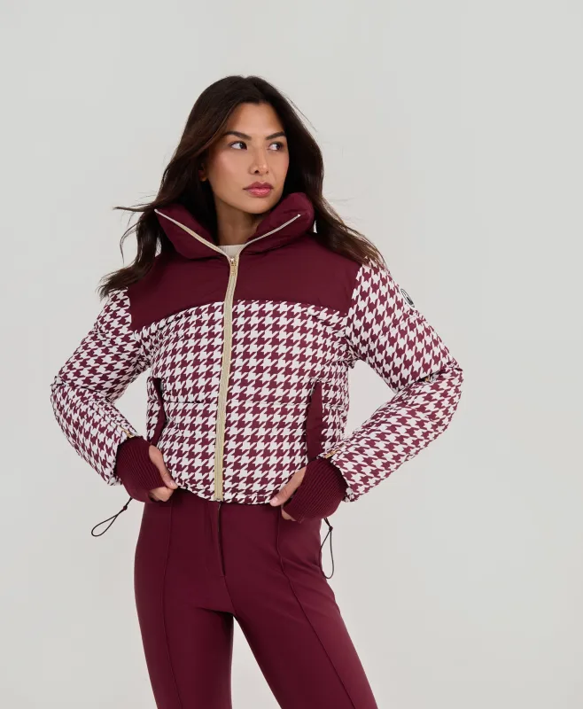 Cropped Bomber Ski Jacket - Burgundy Houndstooth made by My Sunday Ski