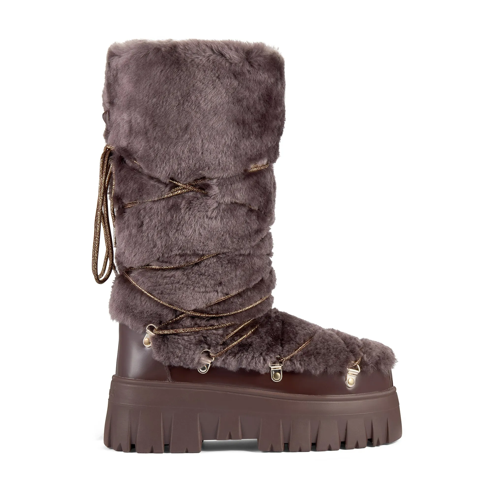 Lug Tread Shearling Snow Boots - Tall Chocolate sold by My Sunday Ski product image thumbnail 3