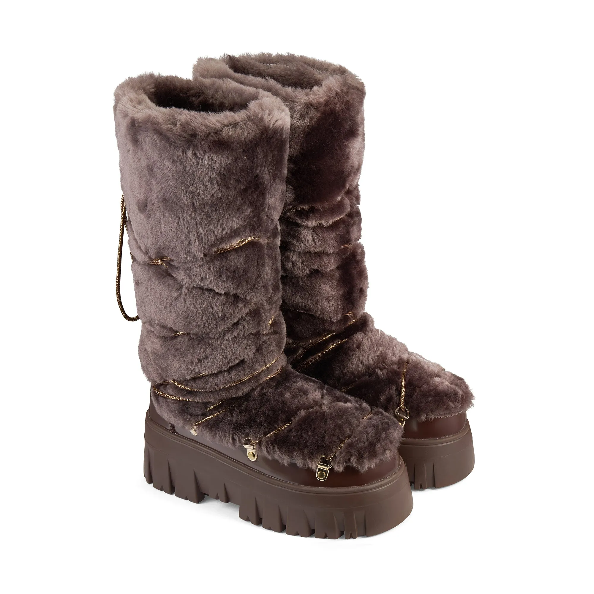 Lug Tread Shearling Snow Boots - Tall Chocolate sold by My Sunday Ski product image thumbnail 4