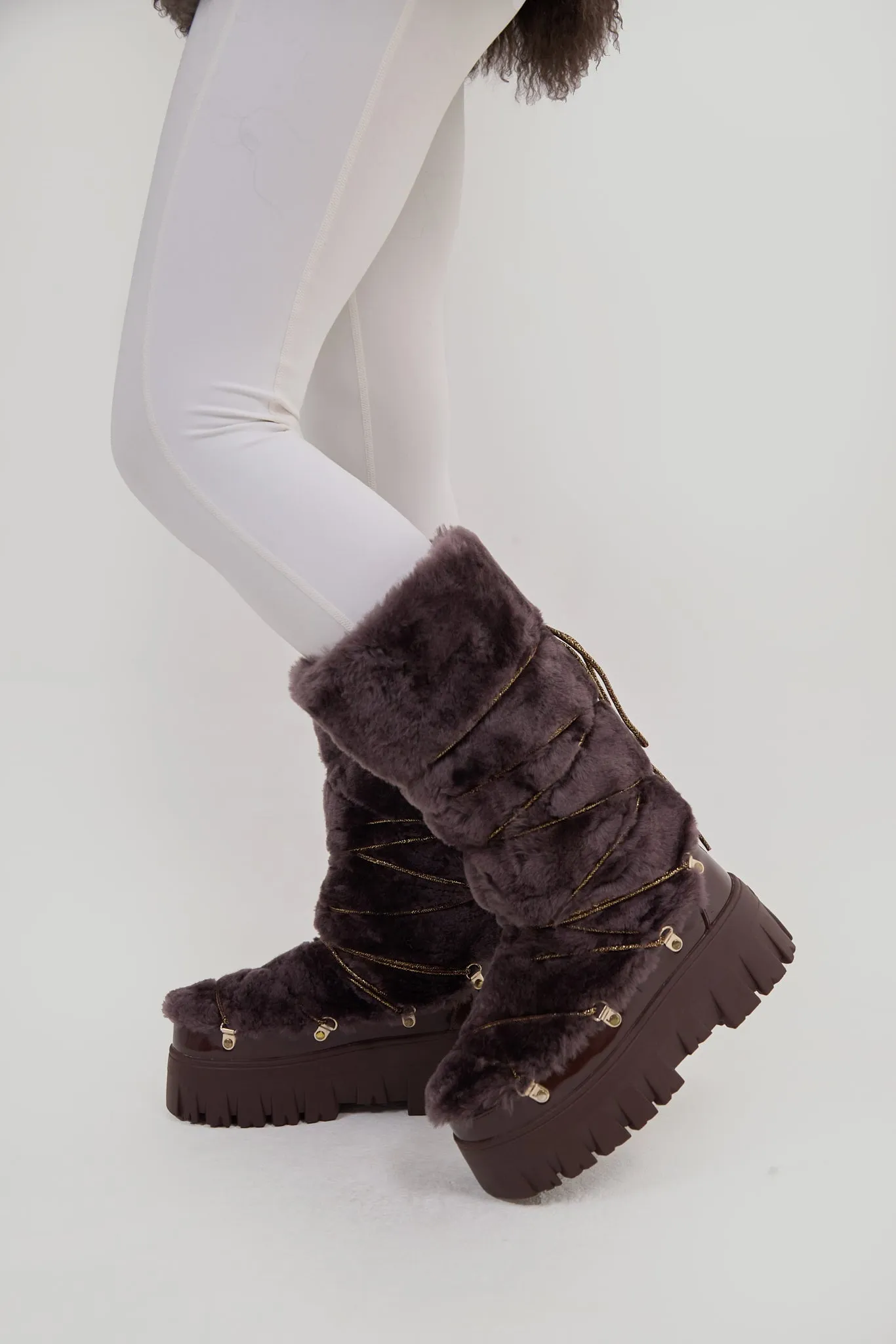 Lug Tread Shearling Snow Boots - Tall Chocolate sold by My Sunday Ski product image thumbnail 2