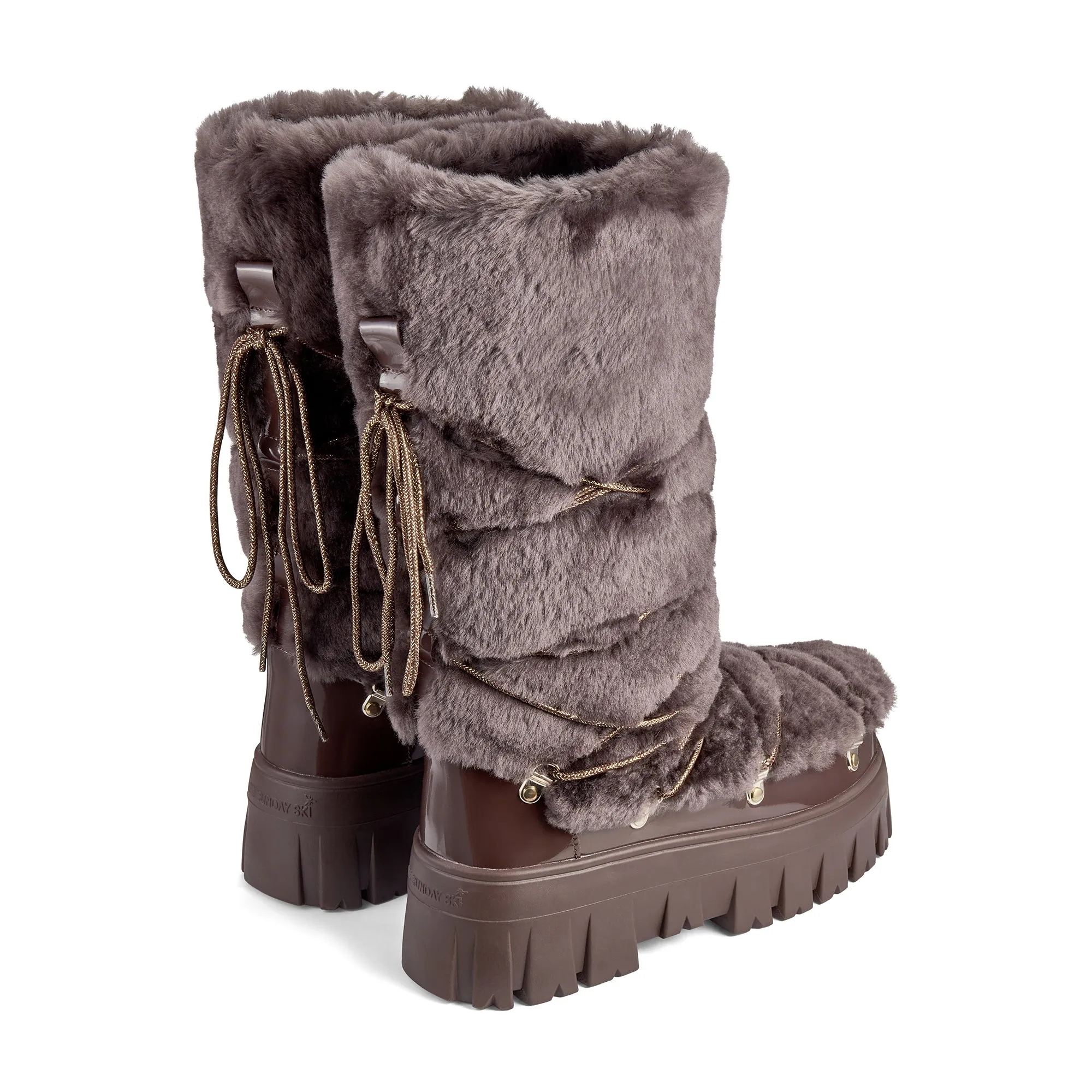 Lug Tread Shearling Snow Boots - Tall Chocolate sold by My Sunday Ski product image thumbnail 5