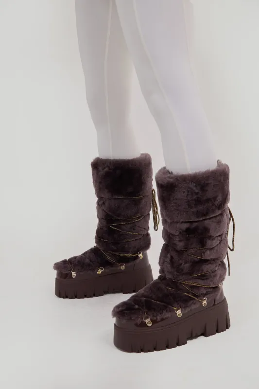 Lug Tread Shearling Snow Boots - Tall Chocolate sold by My Sunday Ski